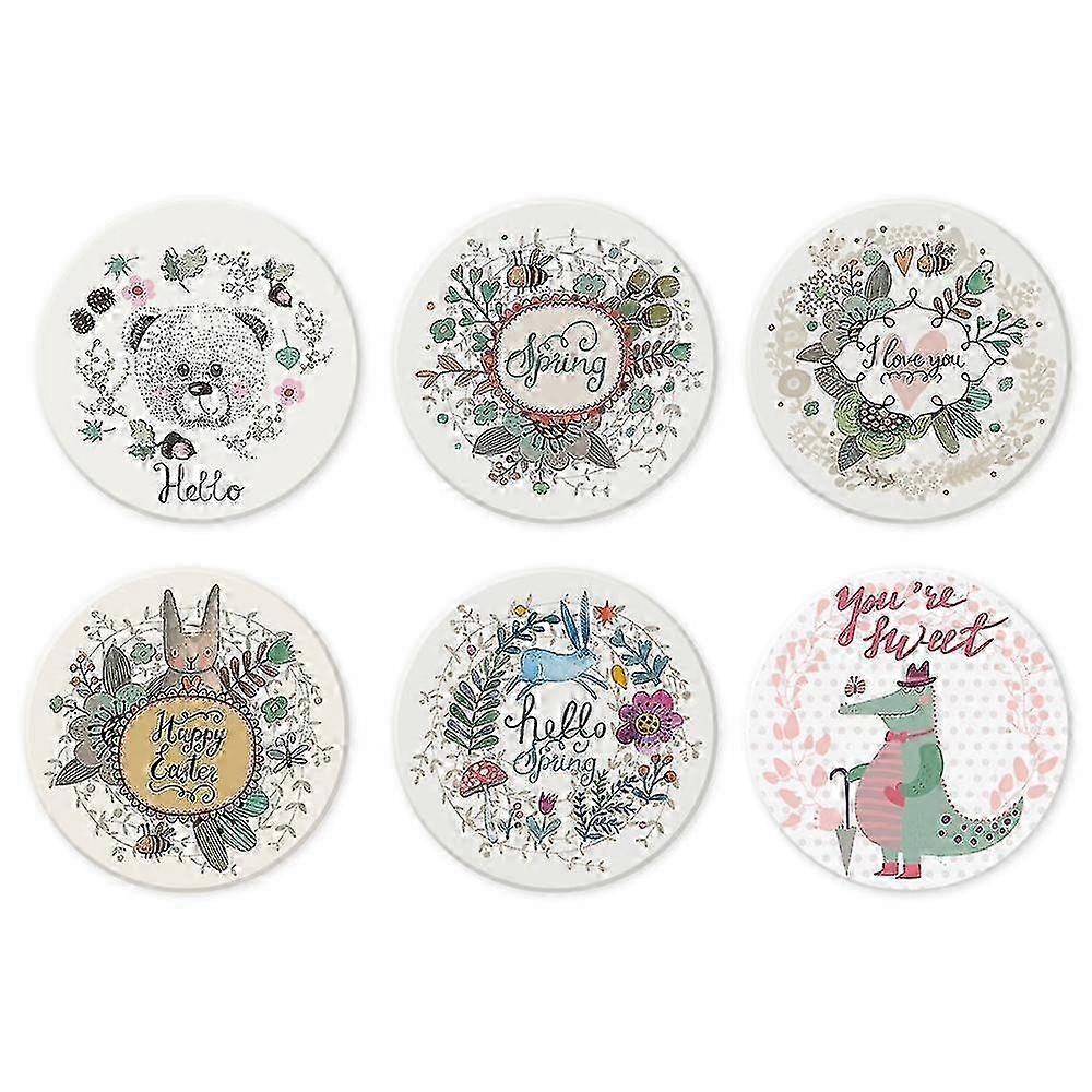 Set of 6 Round Ceramic Stone Coasters with Cork Base for Table