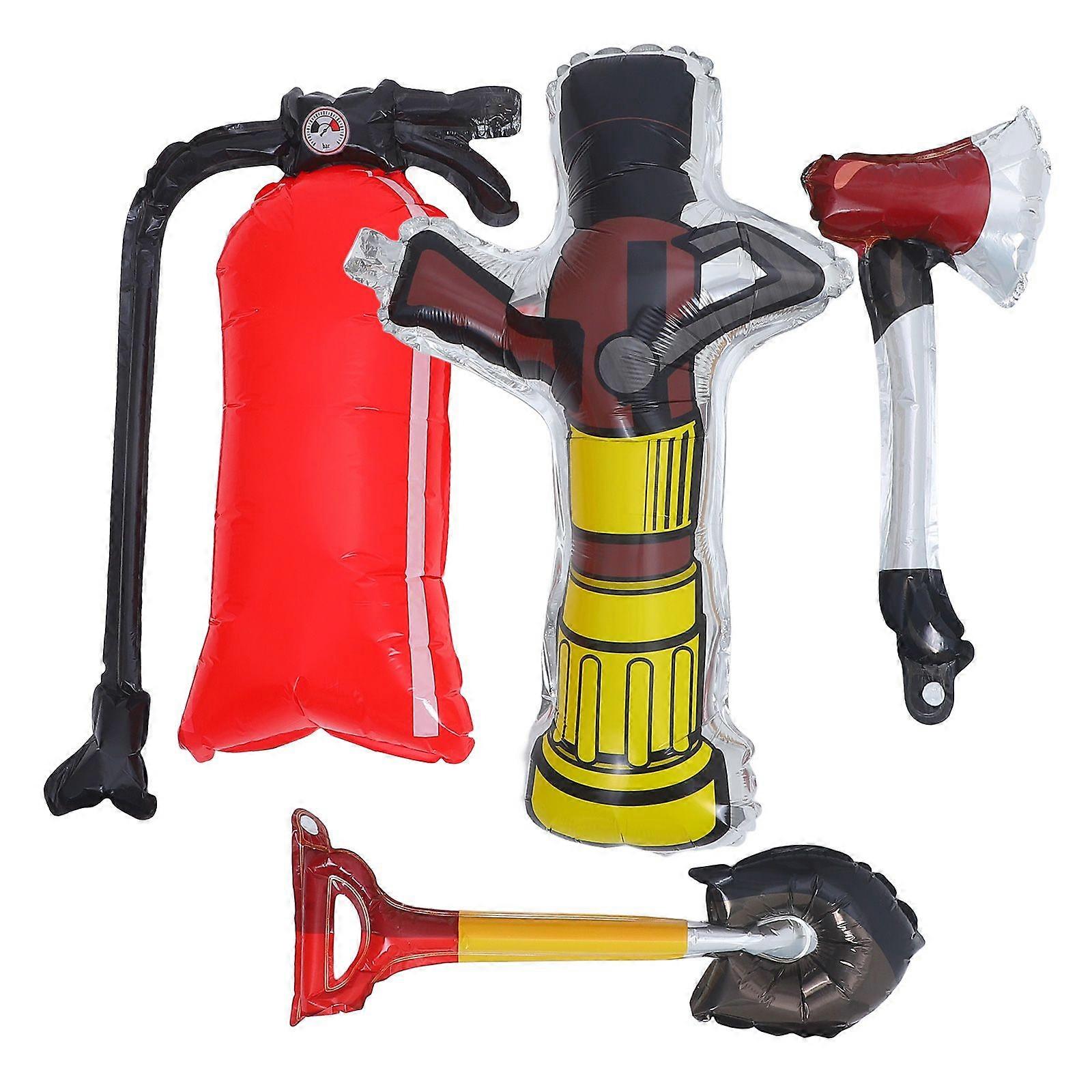 4pcs Inflatable Props Extinguisher Balloons Inflated Shovels Axe Hydrant for Firefighting Party