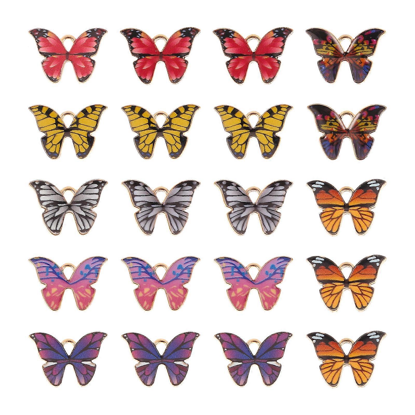 DIY Pendants Craft Charms Assorted Color 2.1X1.5cm Zinc Alloy Accessory Creation Butterfly Shape 20Pack