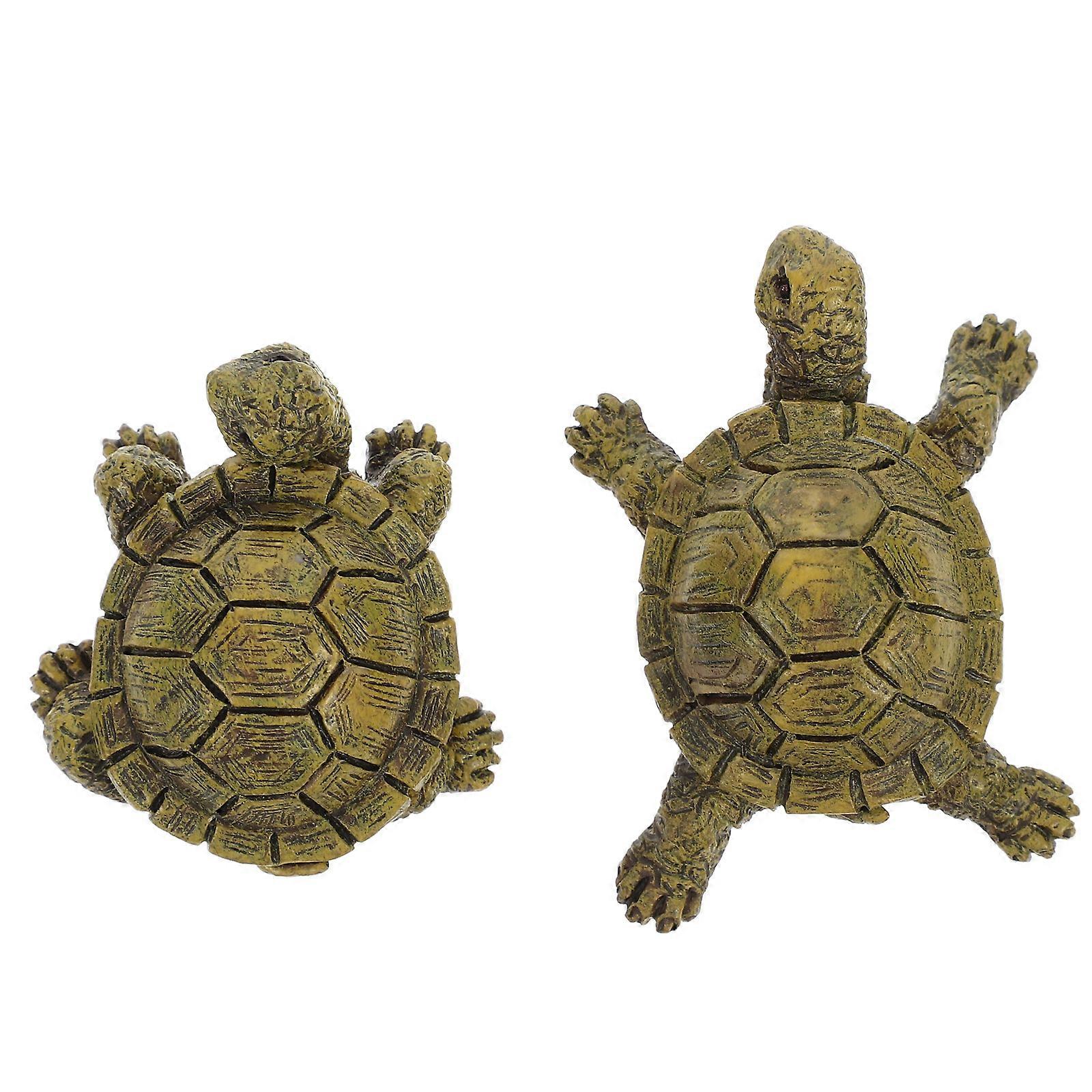 Resin Turtle Decoration Simulation Turtle Figure Dark Green Miniature Decor For Plant Decorations 2Pcs