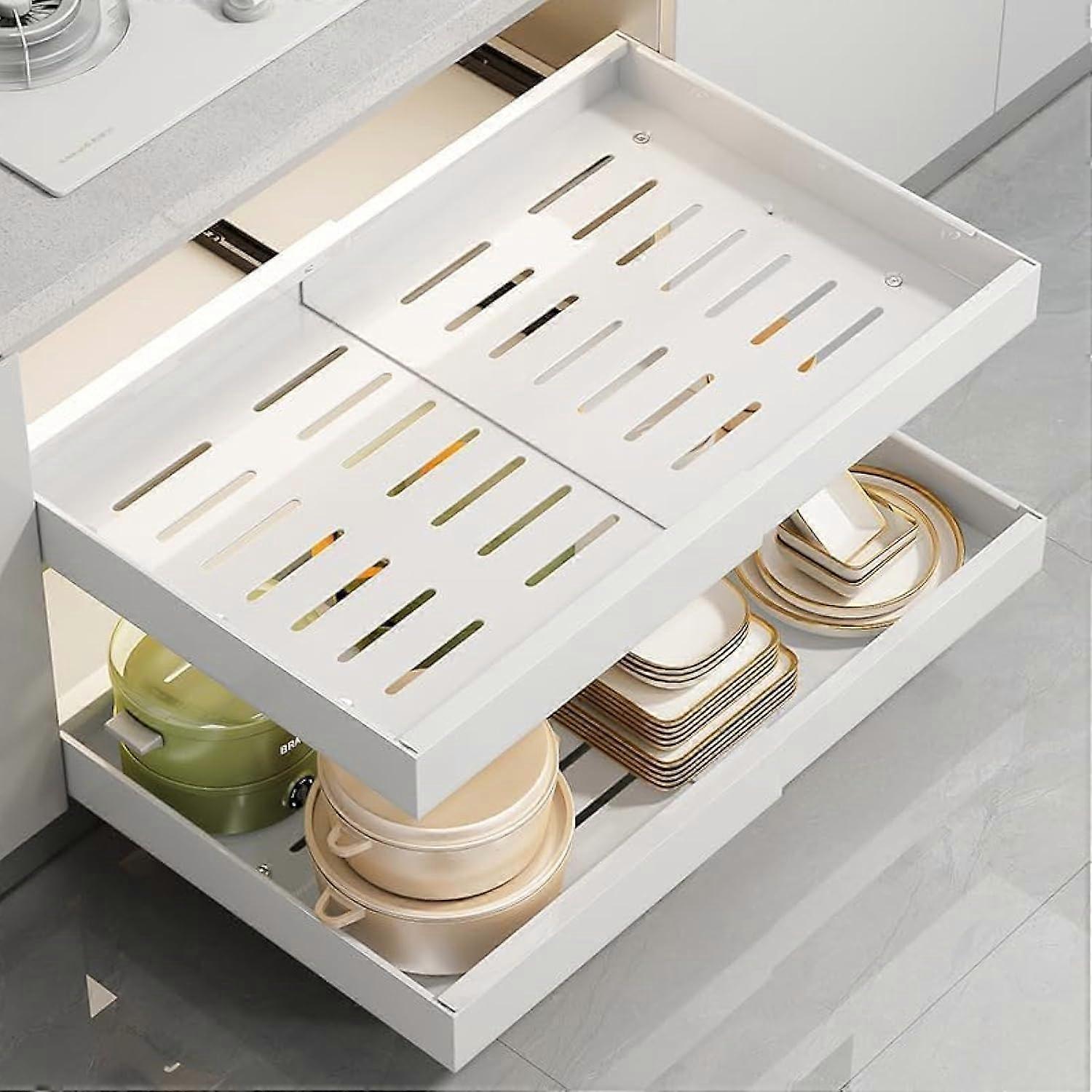 Telescopic Drawers Retrofit Kit: Extendable Kitchen Drawer with Width Adjustment, No Drilling For Kitchen, Pantry Bathroom