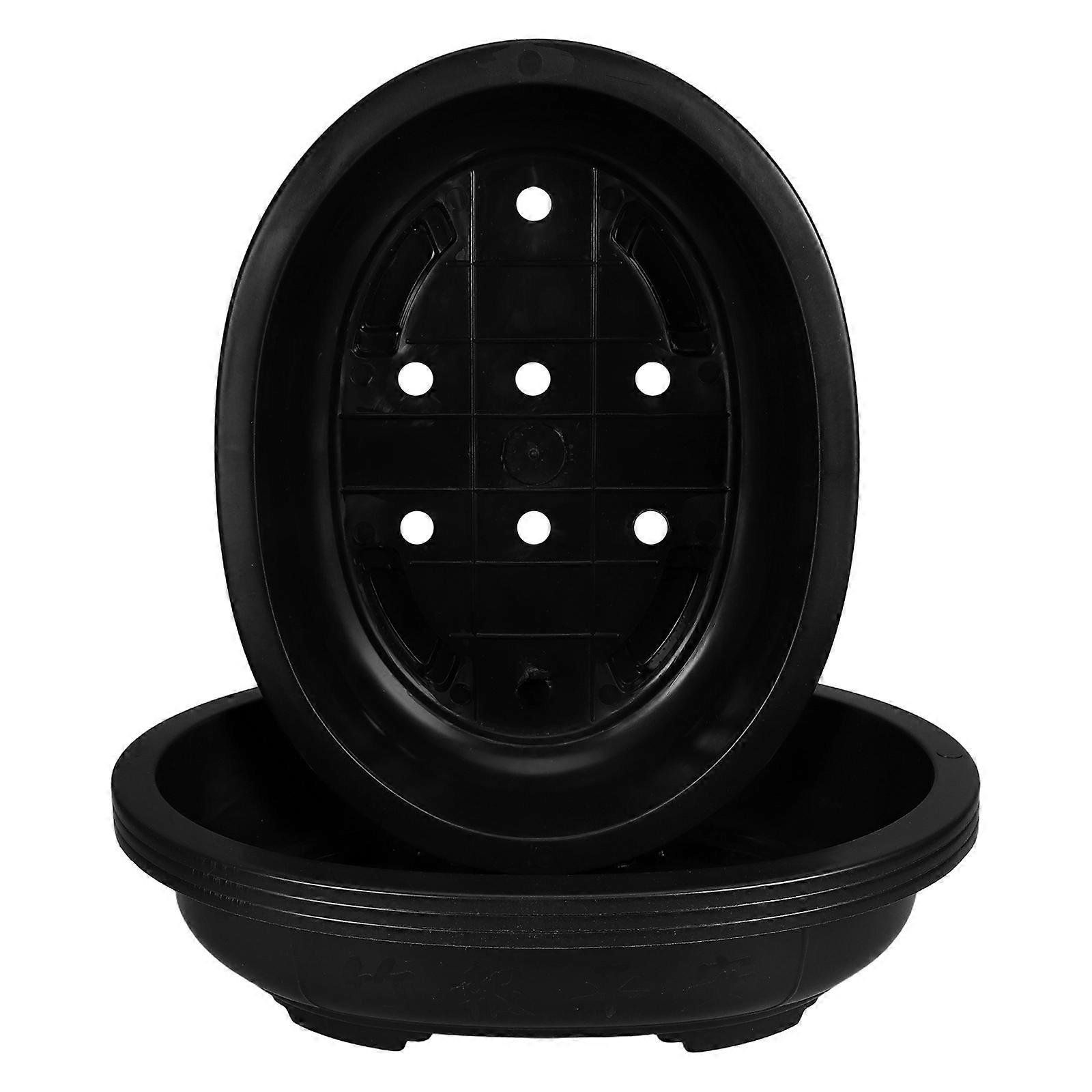 Practical Bonsai Pot Oval Plastic Planter Garden Use Black 41X32CM Space Saving 4Pcs