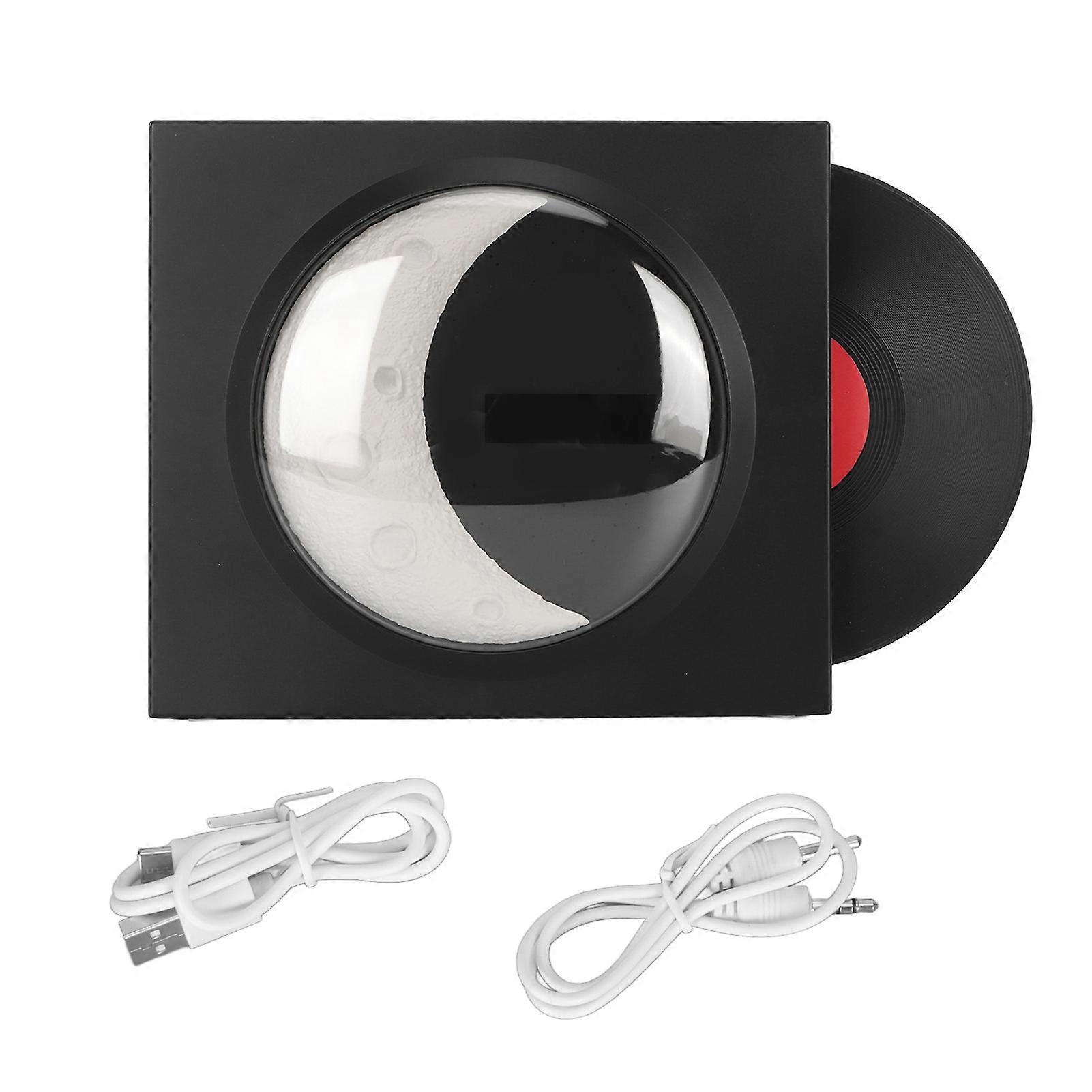 Réveil haut-parleur Bluetooth rétro style tourne-disque vintage avec veilleuse lune étoile pour décoration de chambre noir
