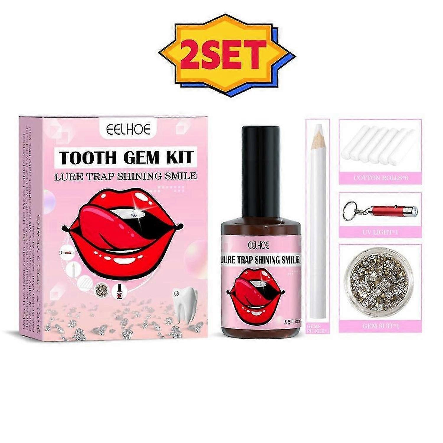 1–2-teiliges Zahnschmuck-Set mit UV-Licht und Kleber. DIY-Zahnschmuck-Starter-Kit. Zahnschmuck-Edelstein-Set.