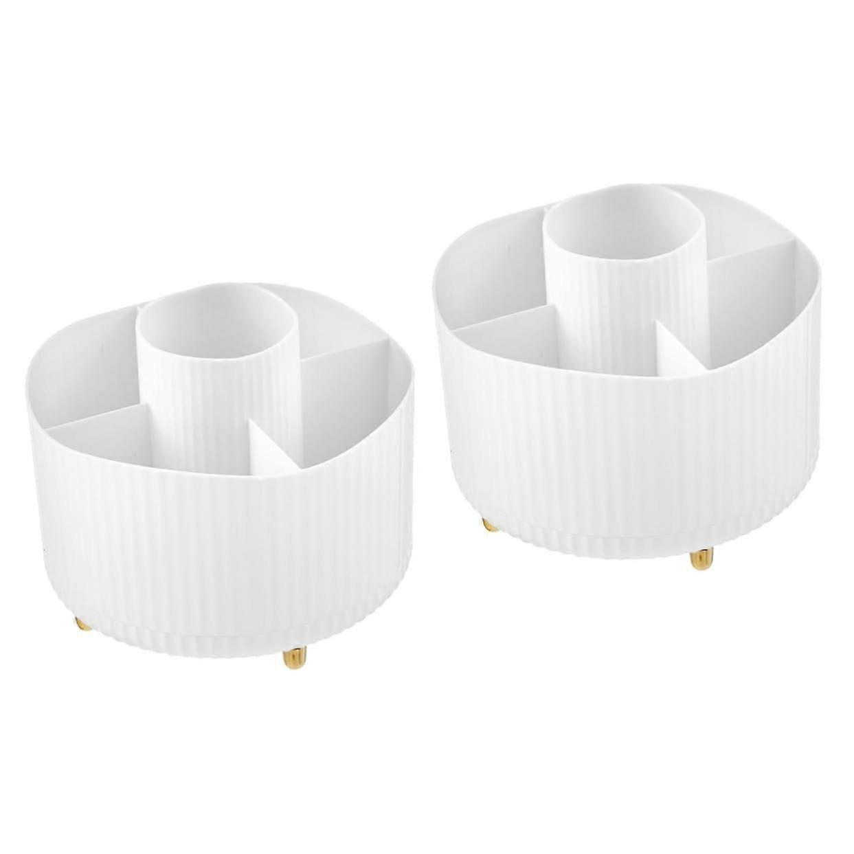 Makeup Brush Rotating Pen Holder Desktop Dressing Table Organizer, 2-Pack, White PP, Covered, Multi-Grid Storage