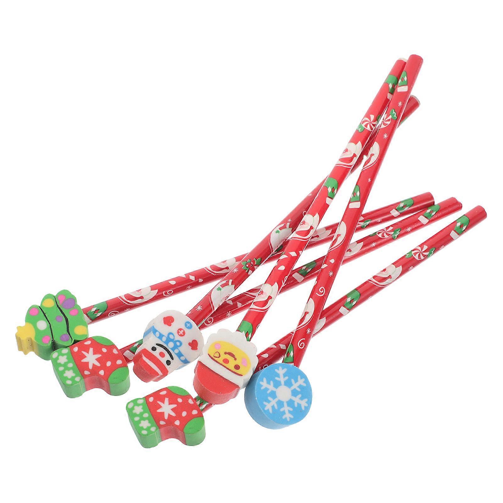 Lápis de Natal com borracha cilíndrica para escrita, material escolar para crianças, estudantes, cores sortidas, 19 x 2,5 x 1,2 cm, pacote com 24 unidades