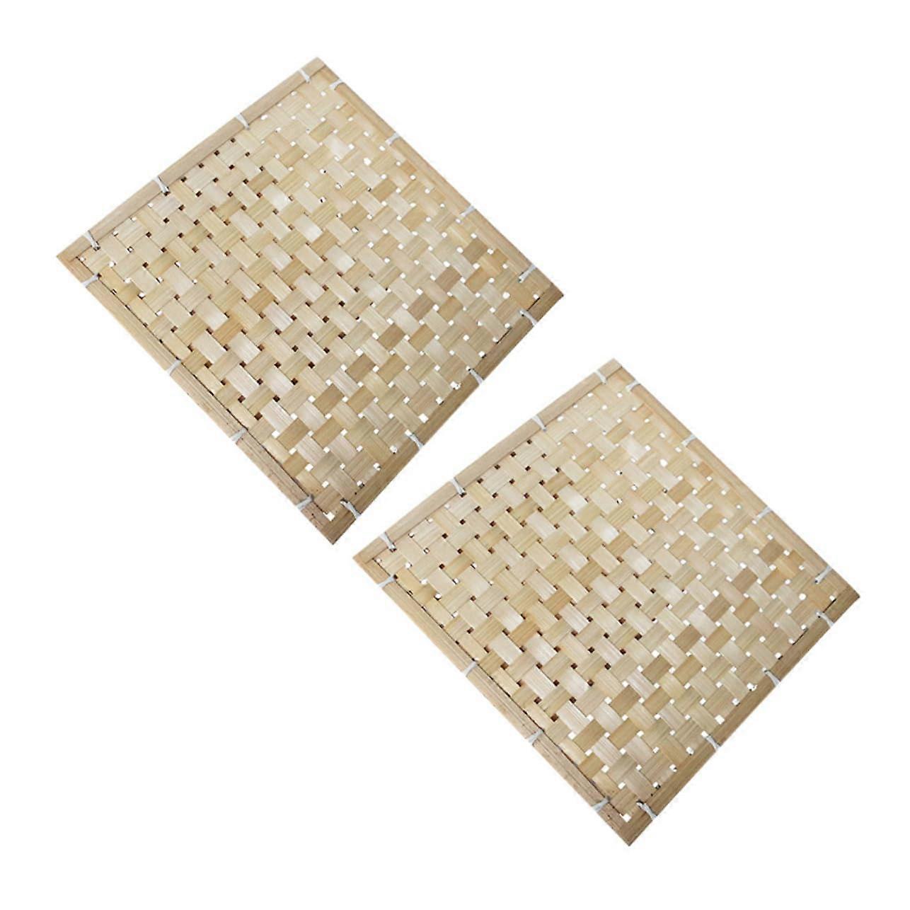 Bamboo Wicker Grid LED Wall Baskets - Set of 2 Rattan Bohemian Home Decor with Stripes and Decorative Decals