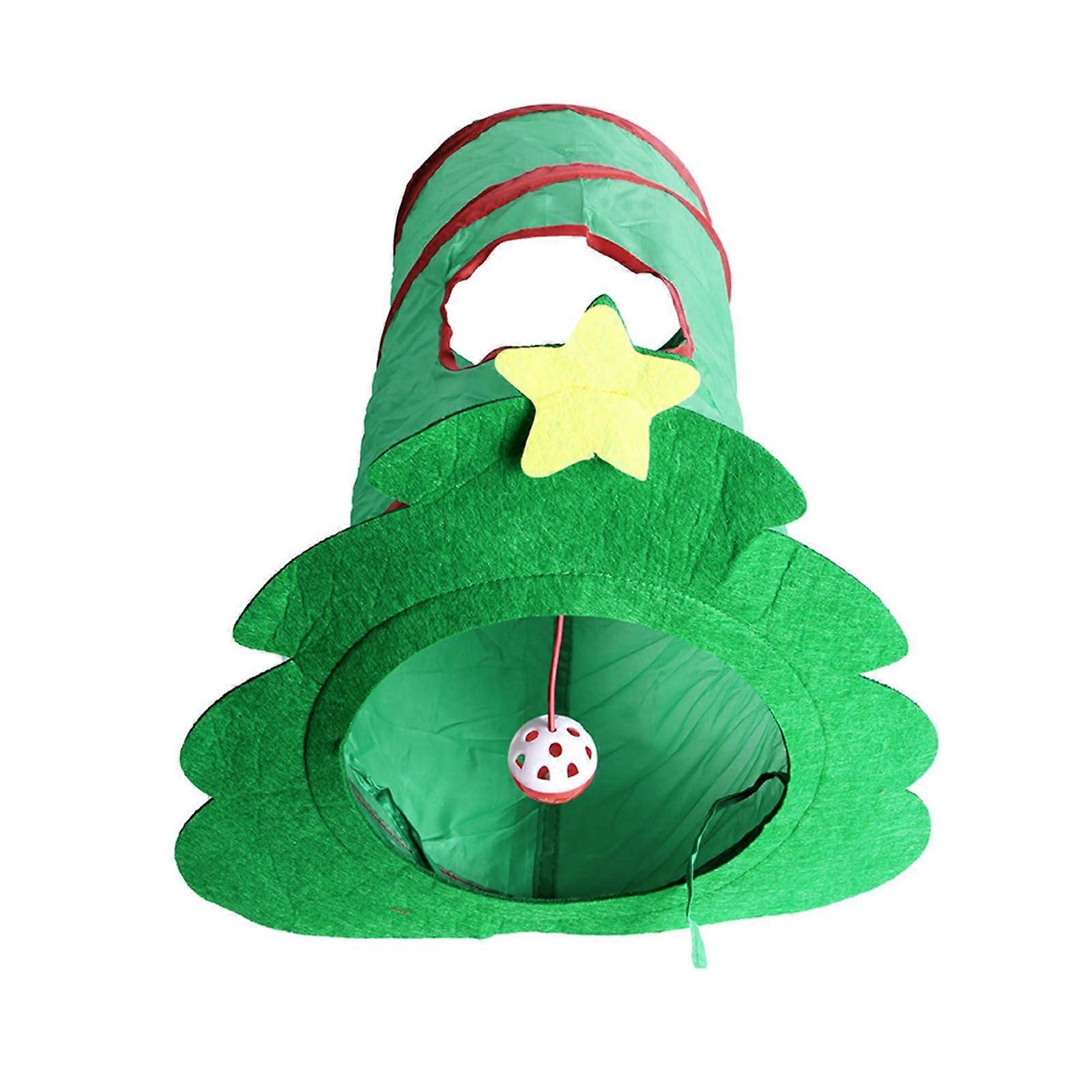 Cute Cat Tunnel Foldable Christmas Tree Tunnel Toy for Cats Indoor Tunnel Ringing Pendant Hide and Seek Game