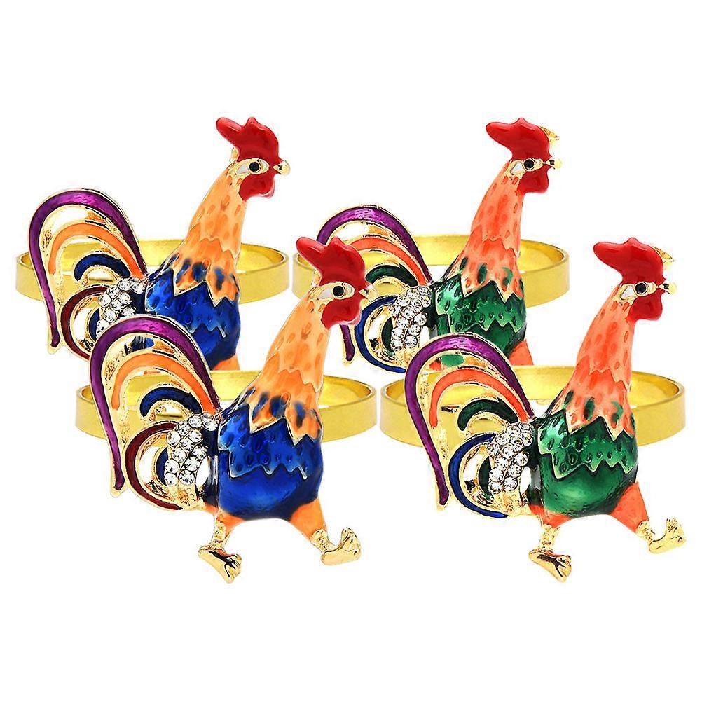 Ronds de serviette de table de dîner forme de coq élégant cadre de table en alliage strass 4Pcs