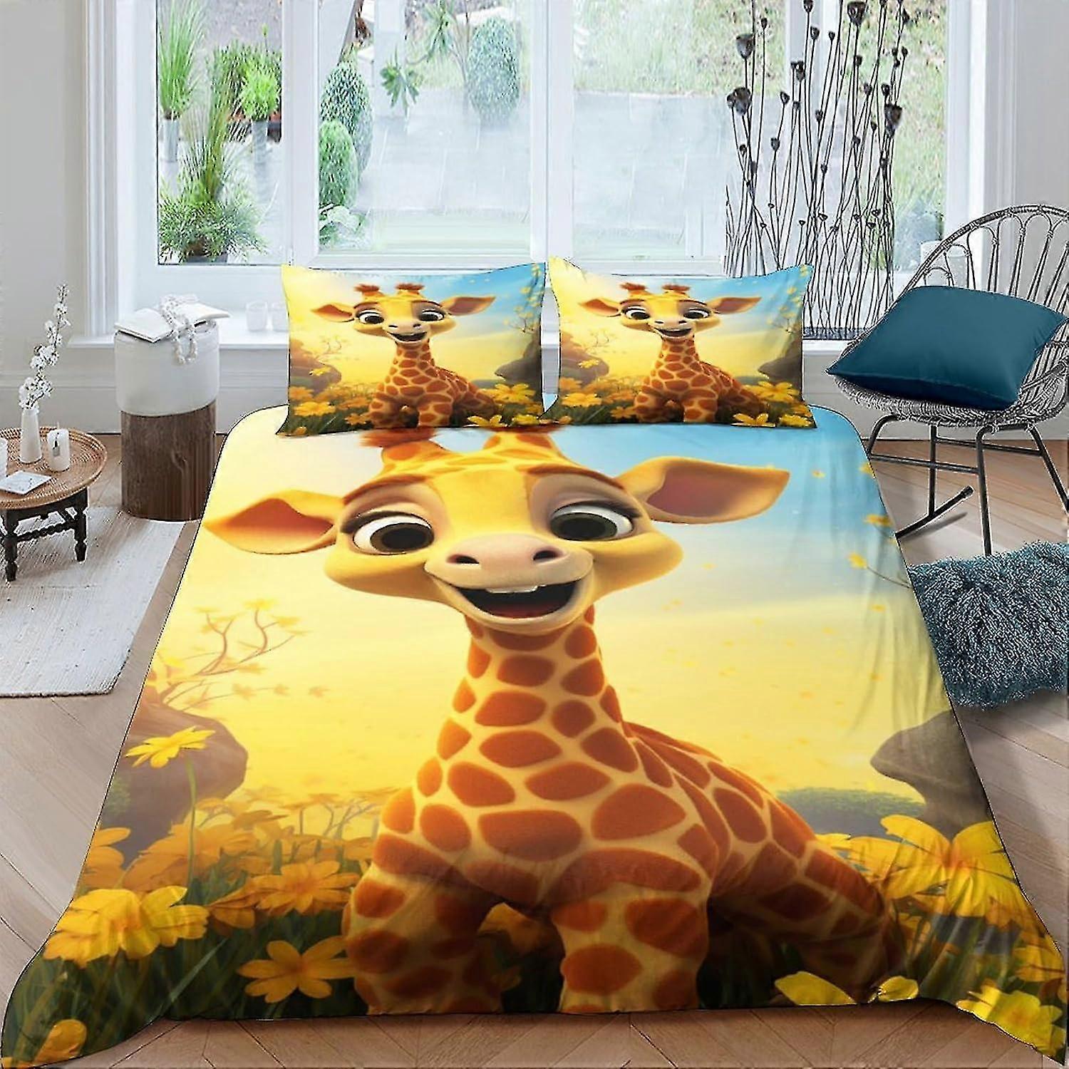 Giraffe Duvet Cover 3 Piece Set One-sided Bedding Set Soft Microfiber Quilt Cover with Zipper Closure for Double Bed