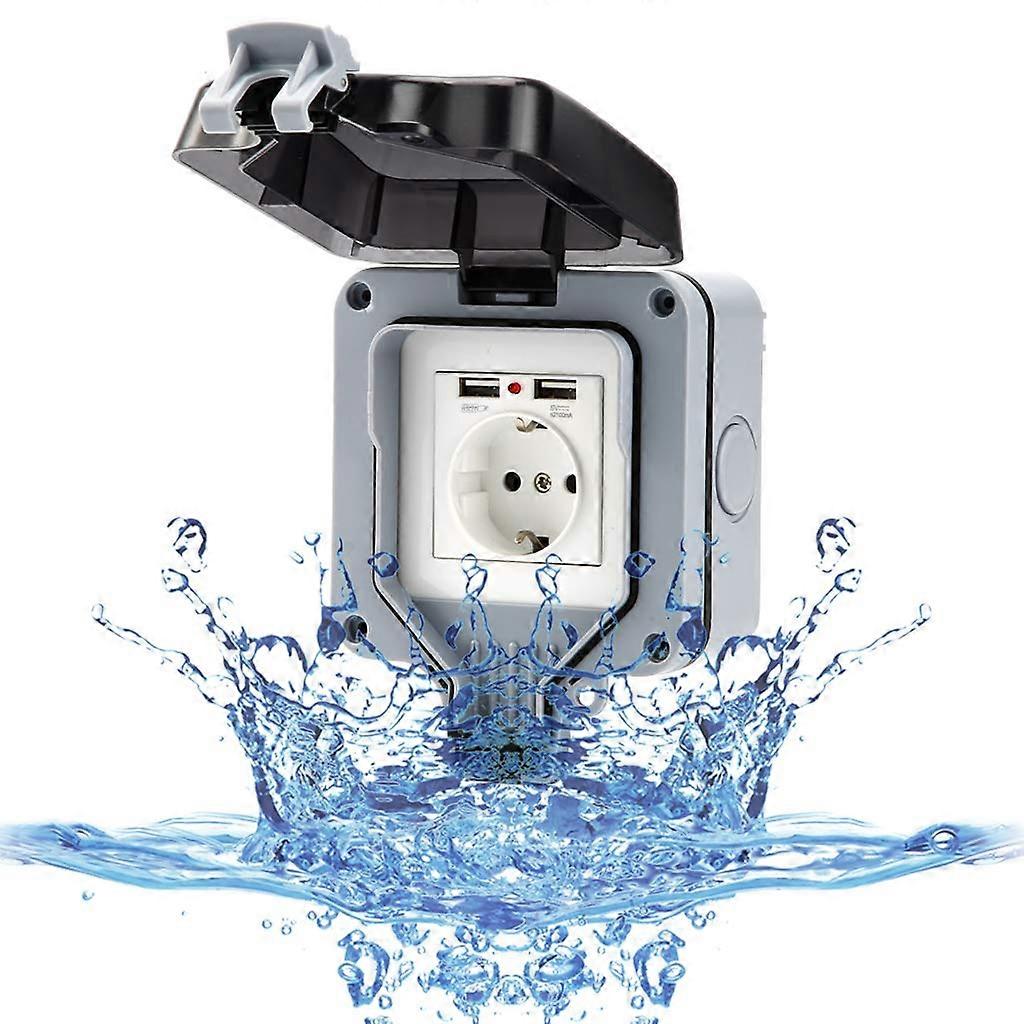 Outdoor wall socket with USB socket, IP66 socket, protective contact, outdoor with flap