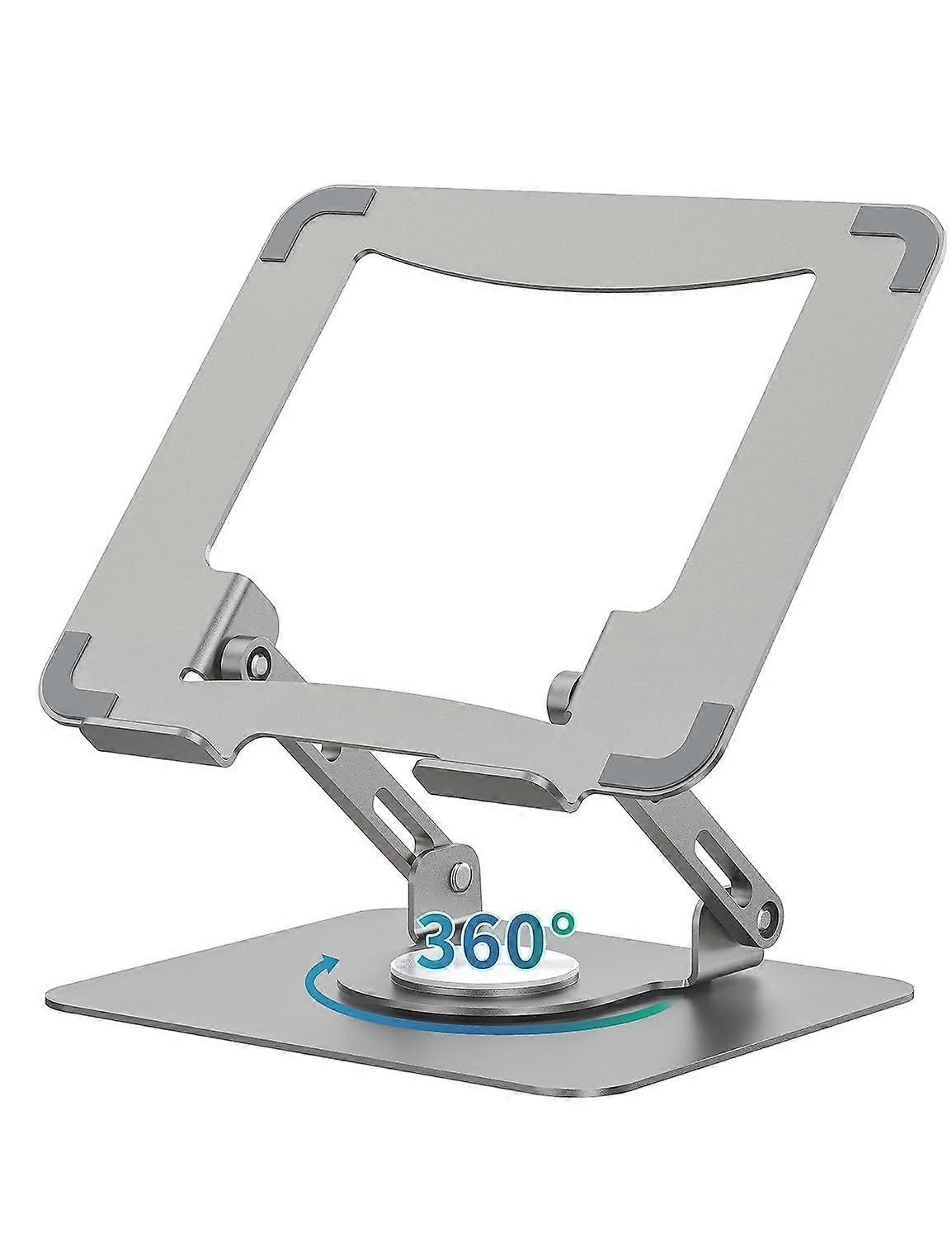 Laptop Stand with 360° Swivel Base, Adjustable Height, Foldable Laptop Stand, Silver Grey