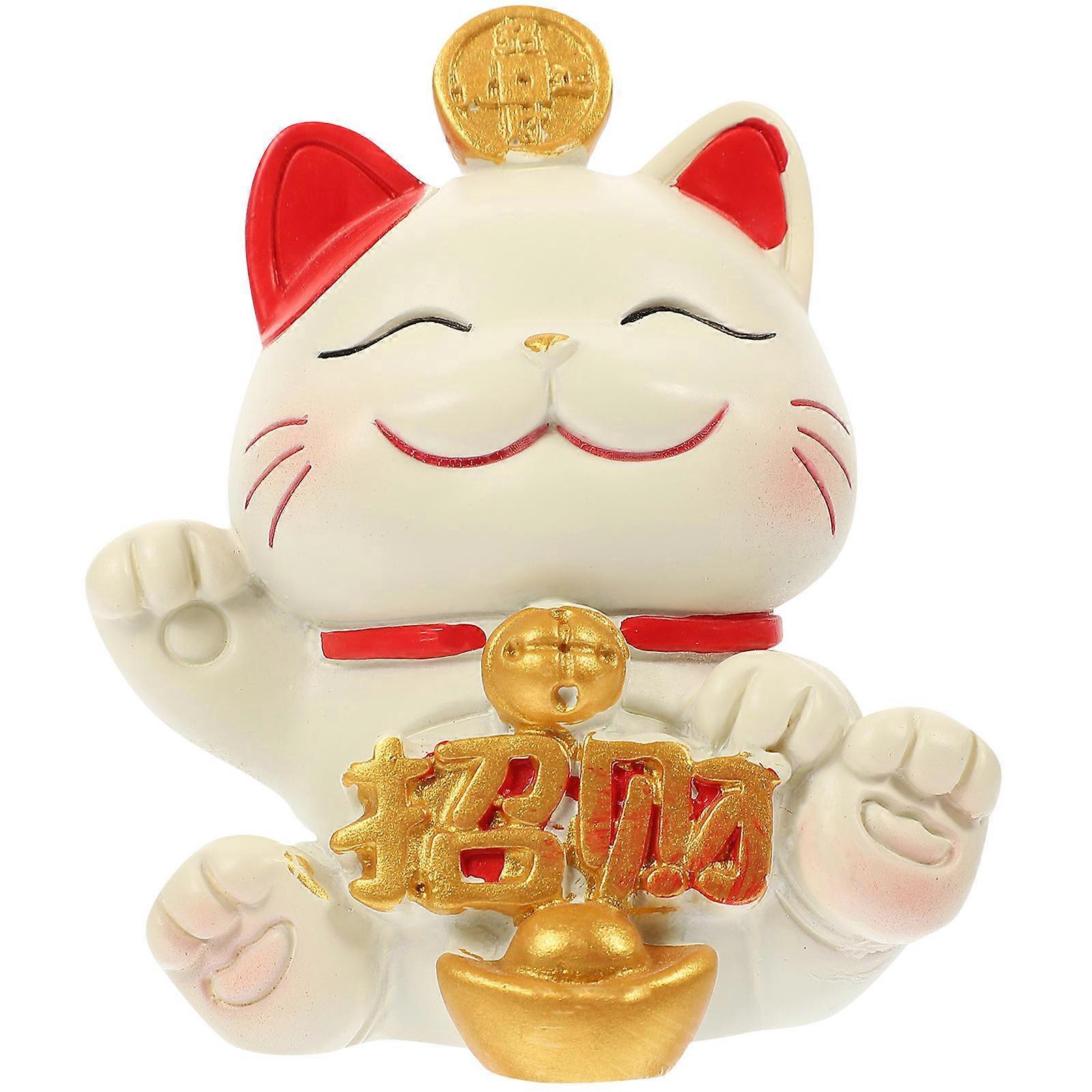 Chinese Fortune Cat Resin Ornament Lightweight Cartoon Statue Decorative Home Office Desktop Wealth and Luck