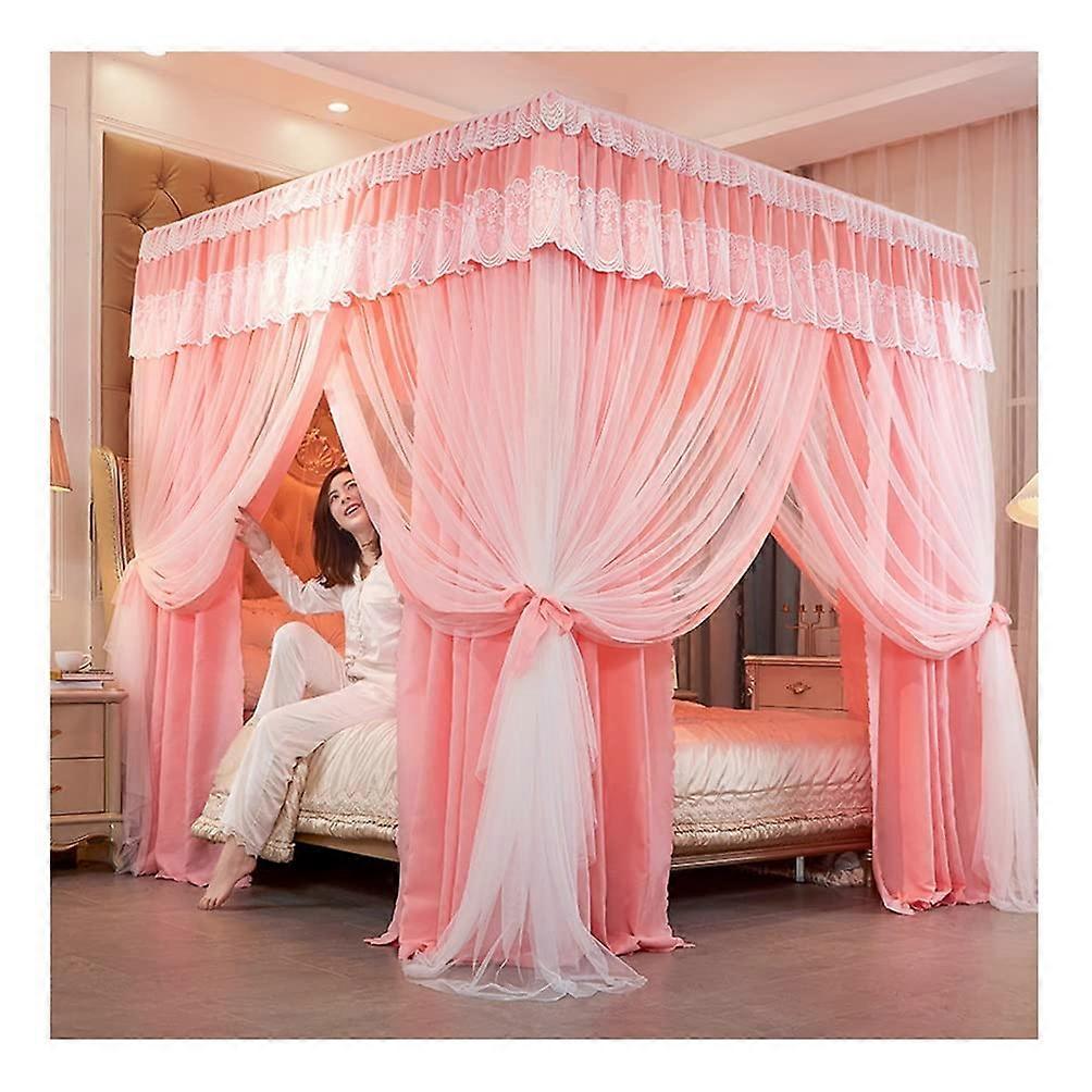 Bed Canopy Mosquito Net with Lace Embroidery, Red Dust and Wind Protection, Double King Size 180x200cm/71x79inch