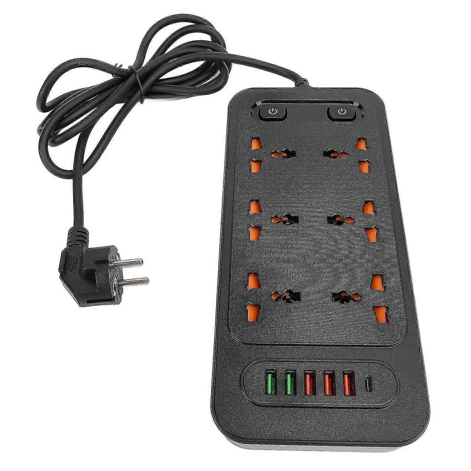 Power Strip 3000W 6 Outlets 5 USB Ports 1 Type C Fast Charge Port Smart Recognition Power Strip for Home School Office