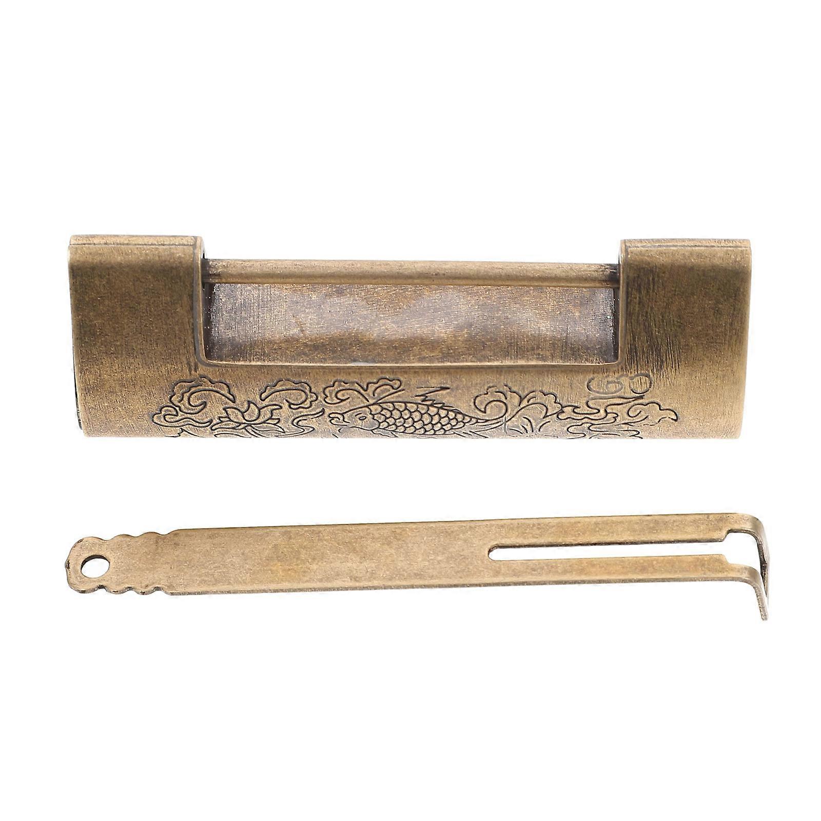 Decorative Engraved Lock Old Chinese Lock Practical Copper Jewelry Box Latch 1Set