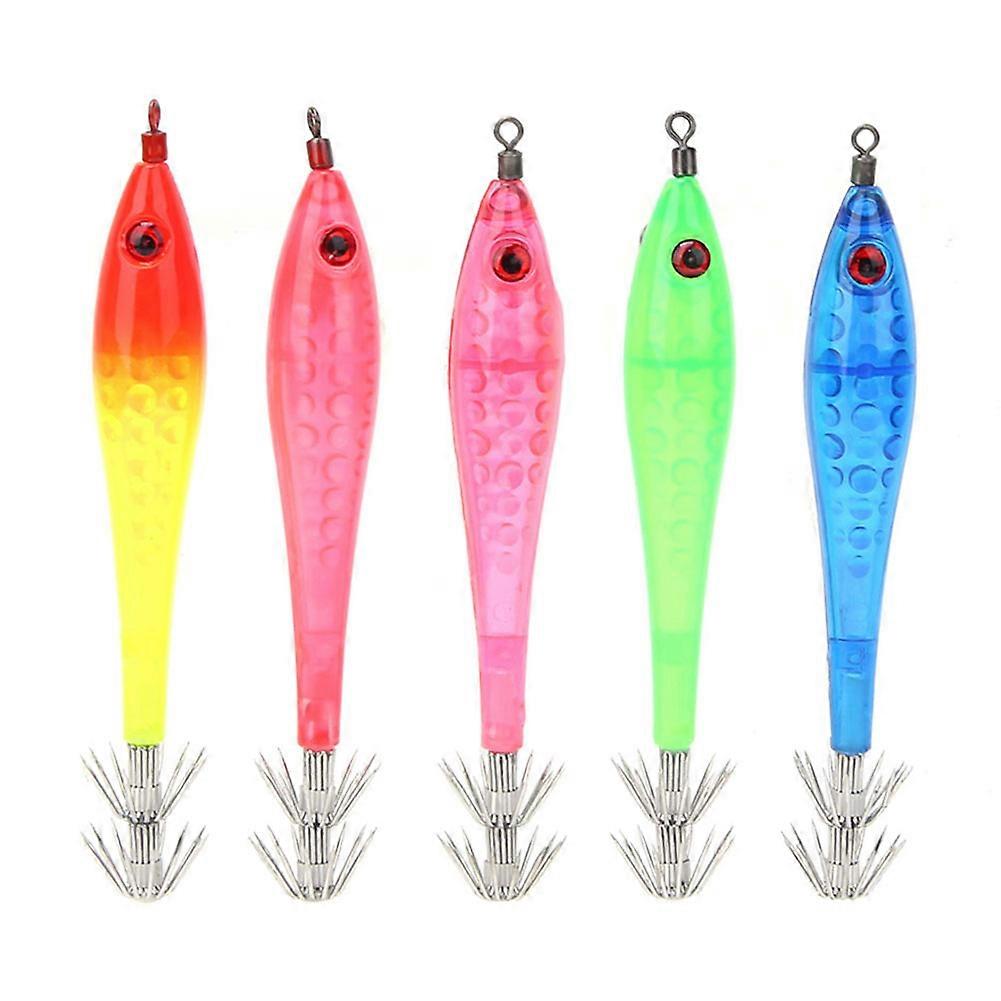 5 pcs Luminous Squid Jigs Artificial Fishing Lures with 2 Layer Hooks Fish Tackle Accessories