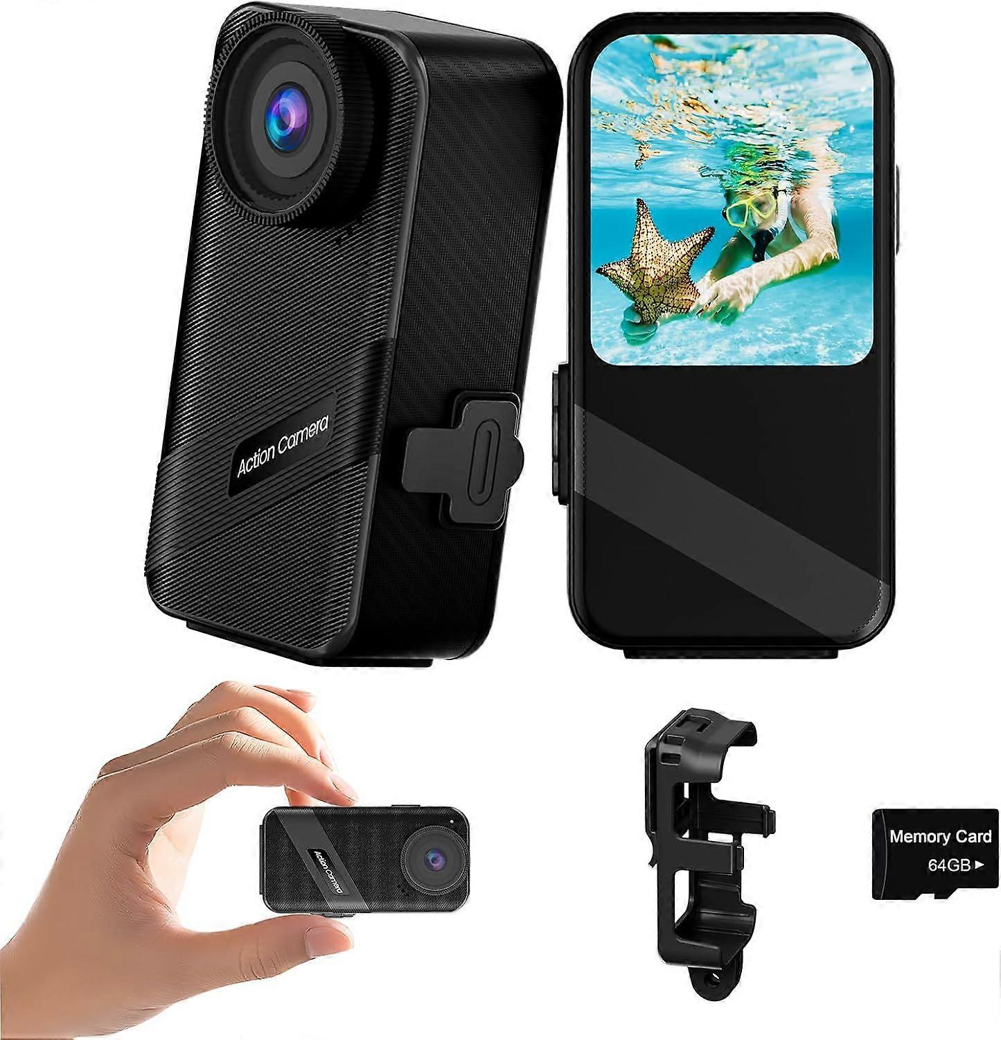 2025 Latest Model 4K60FPS Mini Action Camera, HD Thumb Camera with 64G SD Card