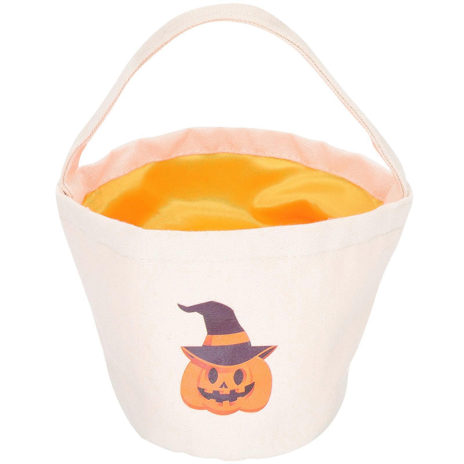 Halloween Treat Bucket Non-Woven Fabric Container for Home Decor 15.00X15.00X13.00cm Beige Pumpkin Shape 1Pcs