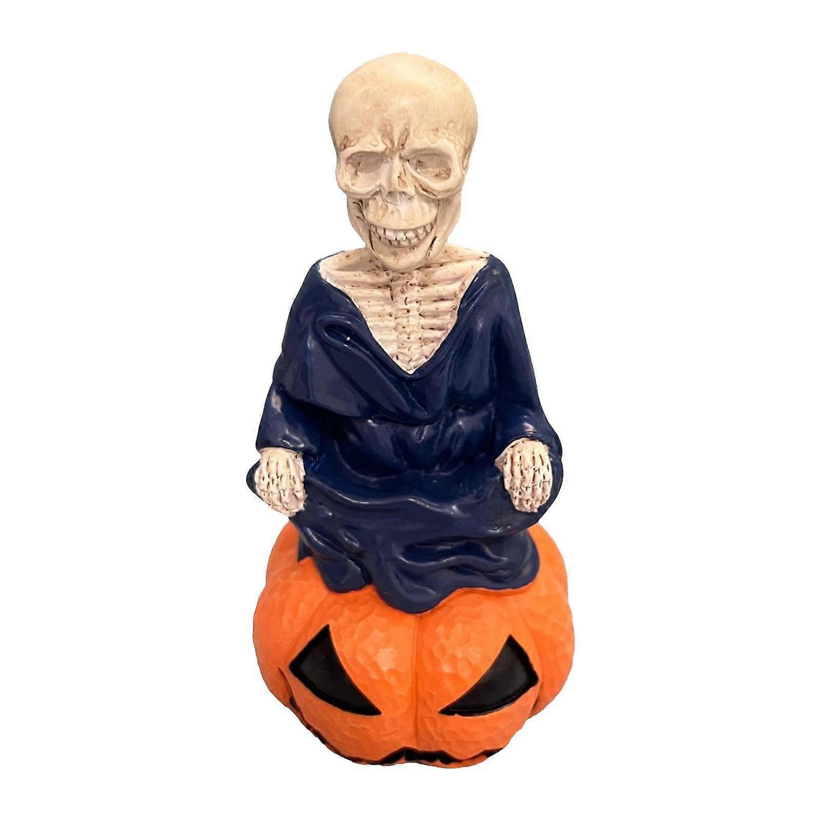 Halloween Skull Statue, Resin Meditation Skull Figurine – Skull and Shape Decorative Tool for Lawns, Courtyards, Shelves, Desks, Gardens, Blue