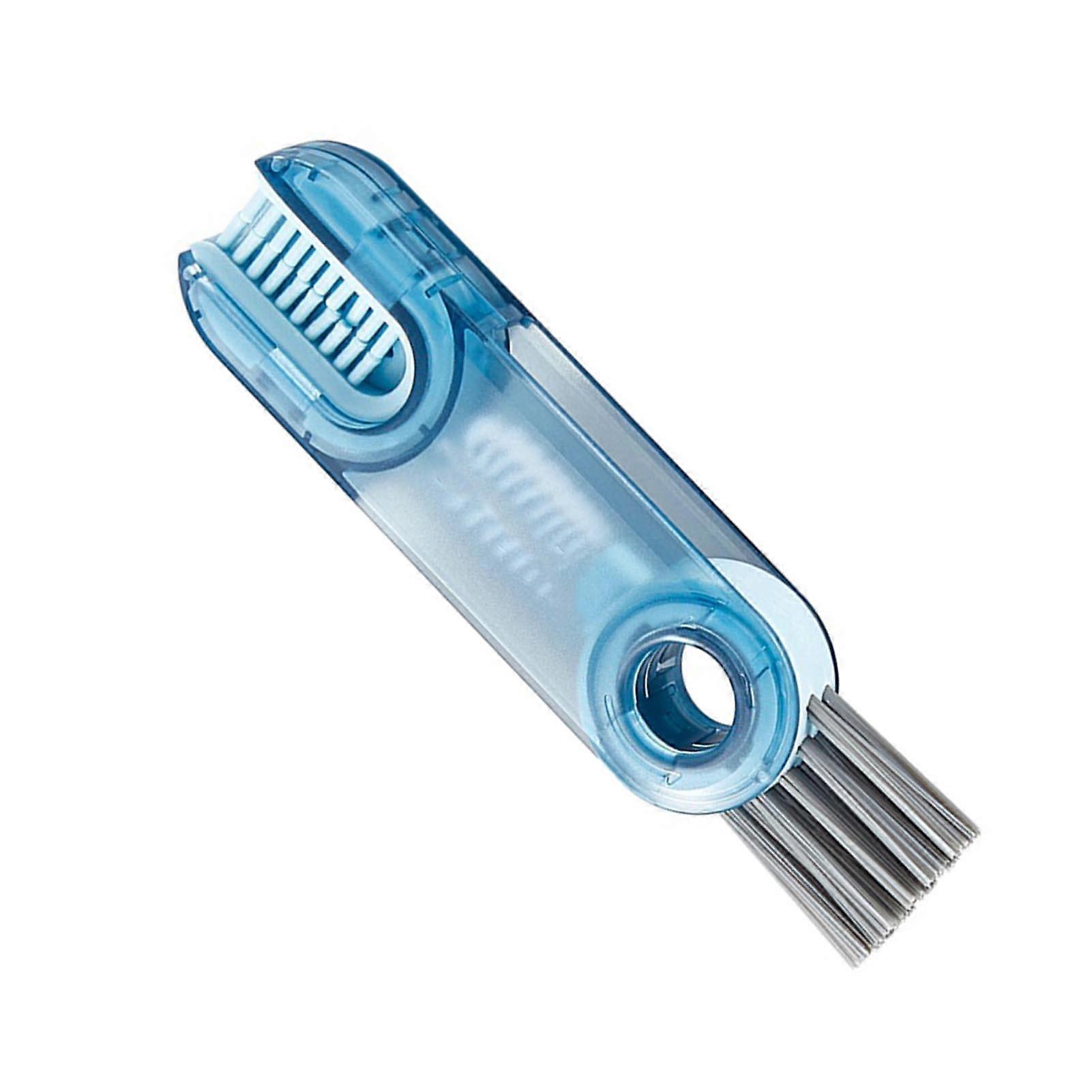 Tiny Cup Lid Brush 3 in 1 Multifunctional Bottle Cleaning Brush with Hook Hole for Teacup Vacuum Cup Transparent Blue