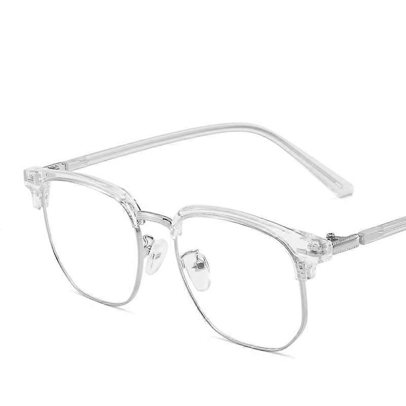 Classic Metal Half Frame Reading Glasses for Men and Women, Blue Light Blocking Computer Readers, Clear-Silver, Size +100