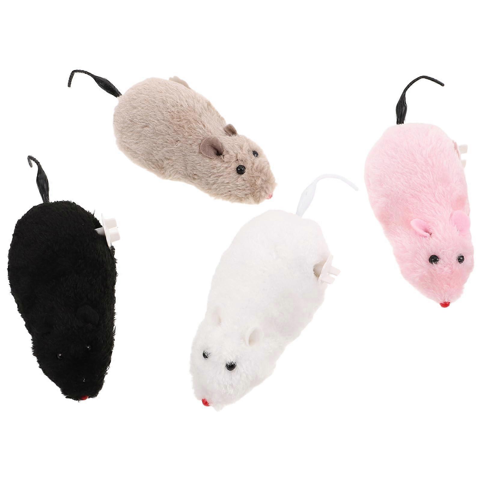 4 Pieces WindUp Plush Mouse Cat Toys Interactive for Cats and Dogs Sturdy Construction for Indoor Play Battery Operated with Rotating Tails
