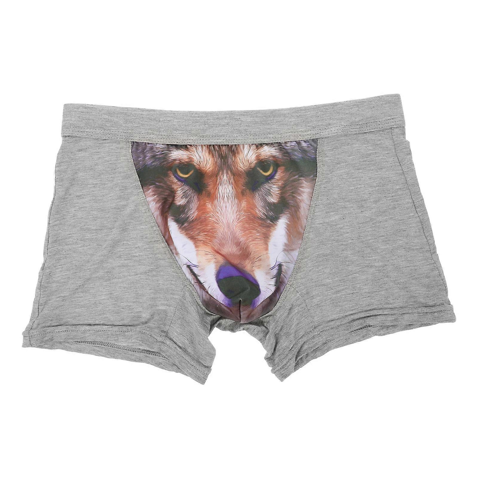 Men's Underwear Trunks Wolf Design Square Leg Durability Grey L 1Pack