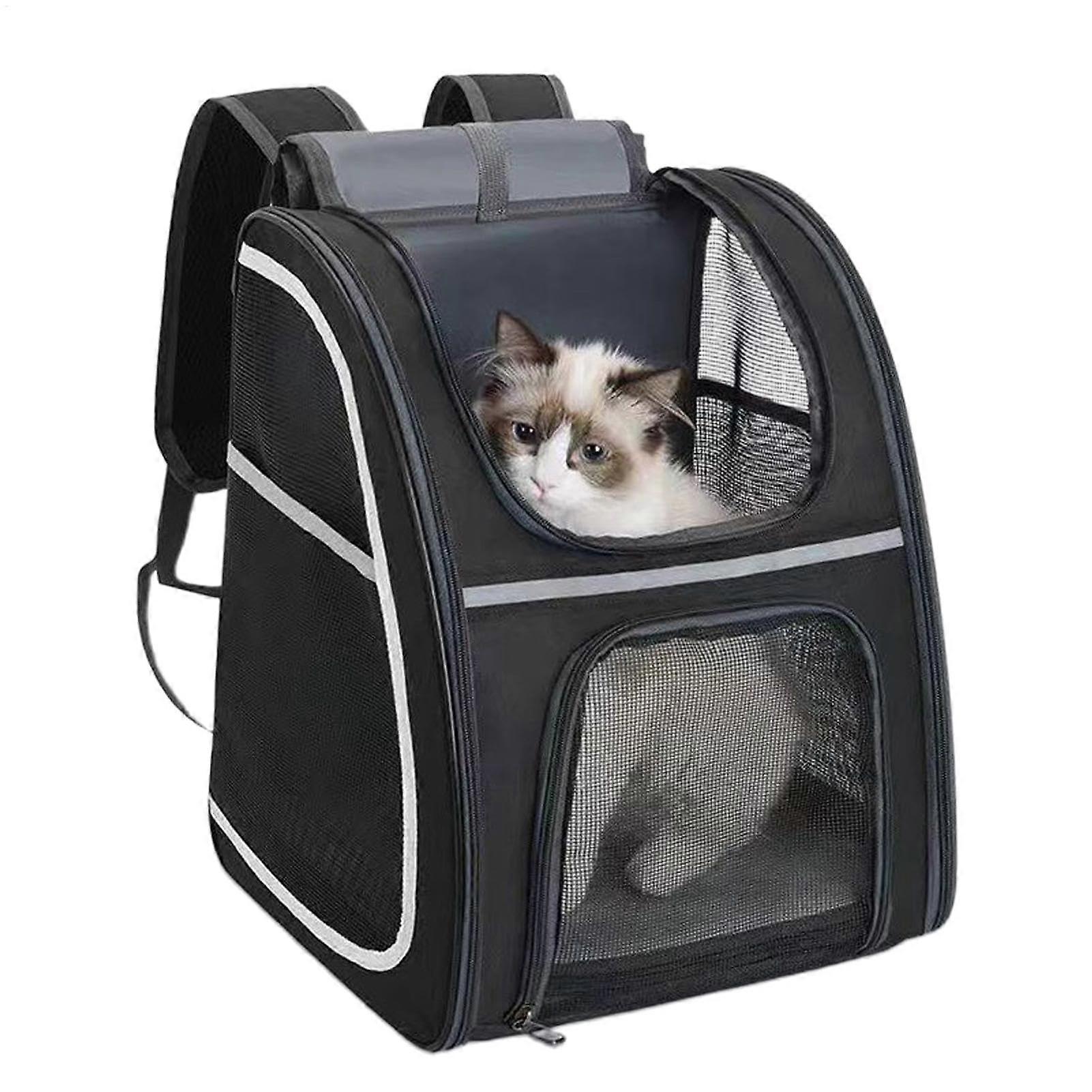 Pet Backpack Breathable Soft Cat Carrier Reflective Stripes Travel Daypack for Puppy Kitten Toy Snacks