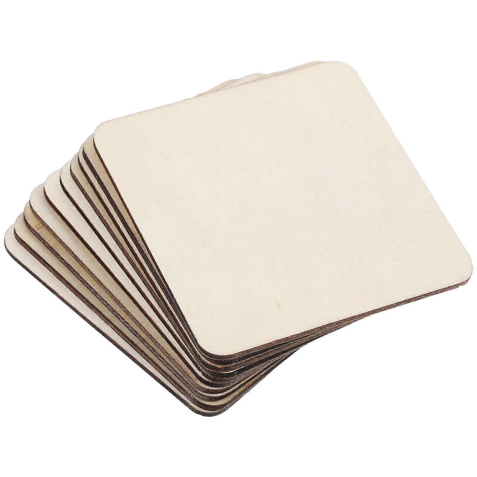 DIY Craft Wood Slices Square Pieces for Decoration Khaki Color Smooth Finish 70mm