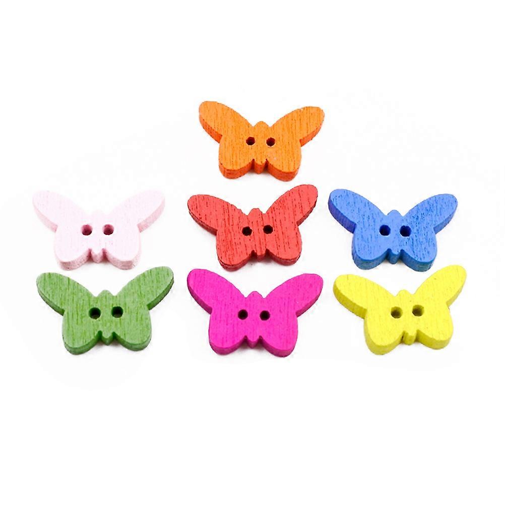 DIY Handcraft Fastener Wooden Button Suitable For Kids Crafting Assorted Color Butterfly Shape 200Pcs In 2 Pack