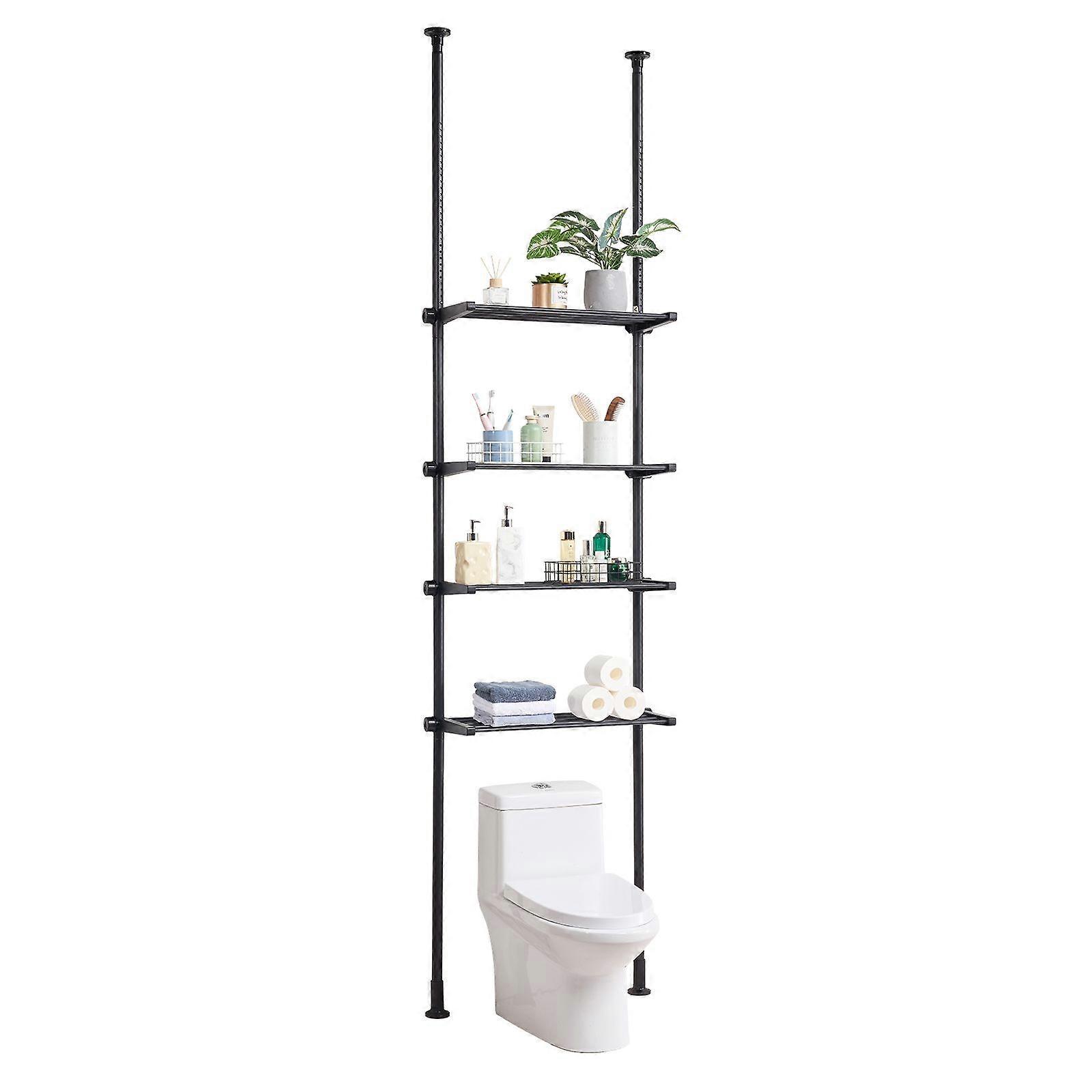Over the Toilet Storage, 4-Tier Adjustable, Low-carbon Steel 53"-132" Tall Storage Shelf Rack, Easy Assembly Laundry Space Saver