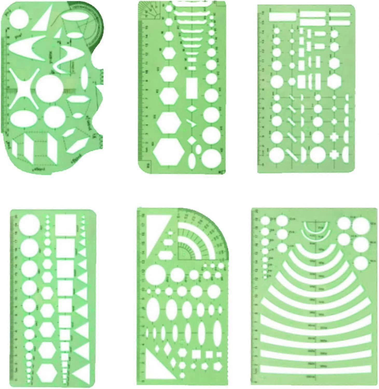 6 Pieces Geometric Drafting Templates Green Geometric Templates Ruler Geometric Shape Plastic Templates With Circles Circle and Oval Template for Offi