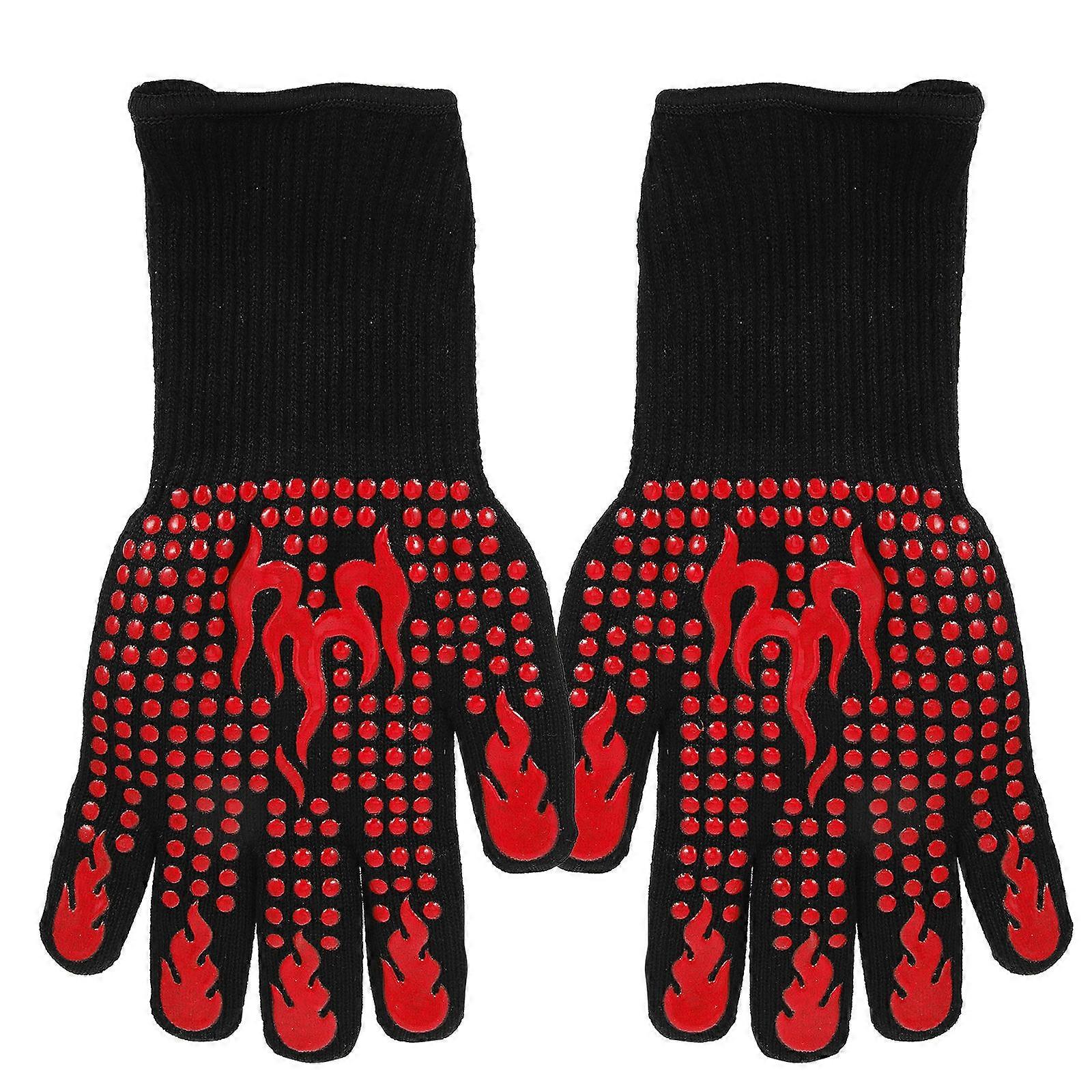 Red Heat Insulation Kitchen Mitts with Polyester Cotton Silicone for Baking Use 1 Pair