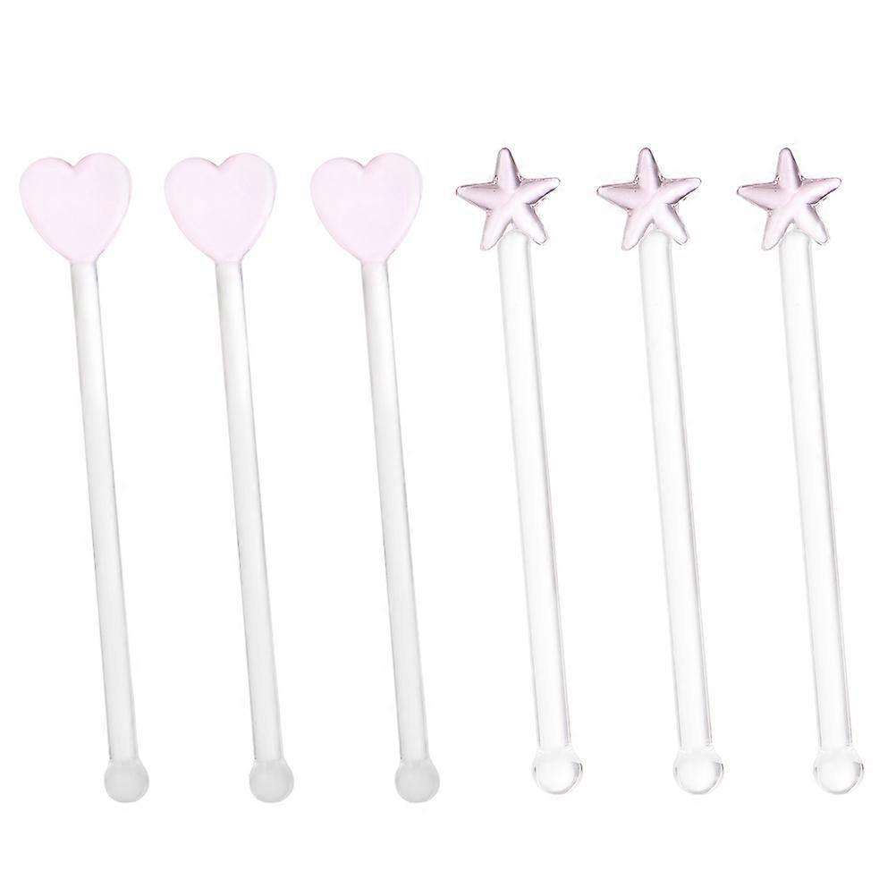 6pcs Transparent Glass Wine Stirrers, Decorative Cocktail Mixing Sticks with Ergonomic Handle for Easy Grasp