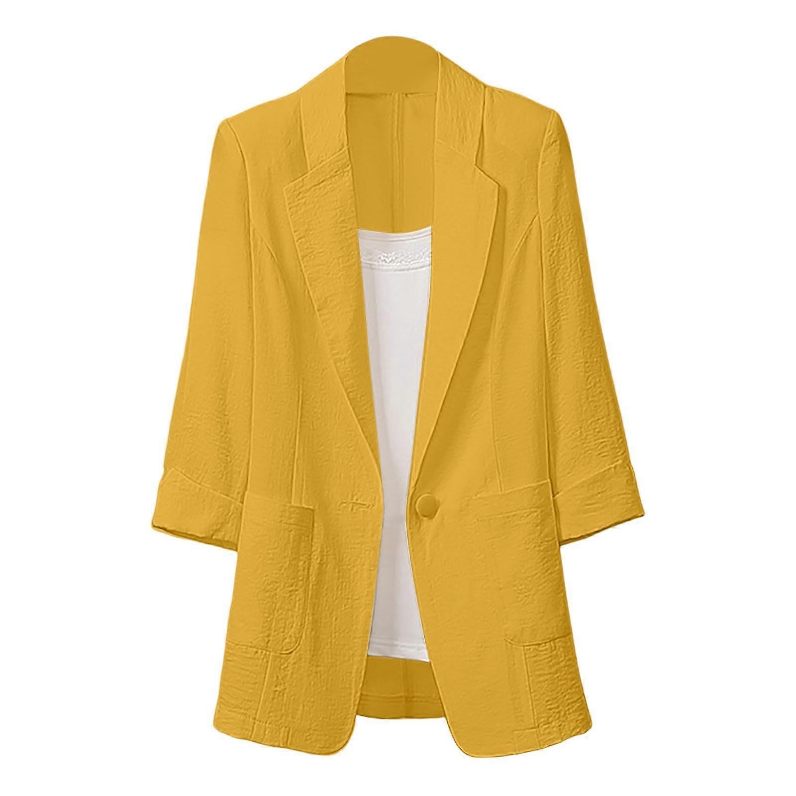 Plain Long Blazer in Yellow, Size XXL