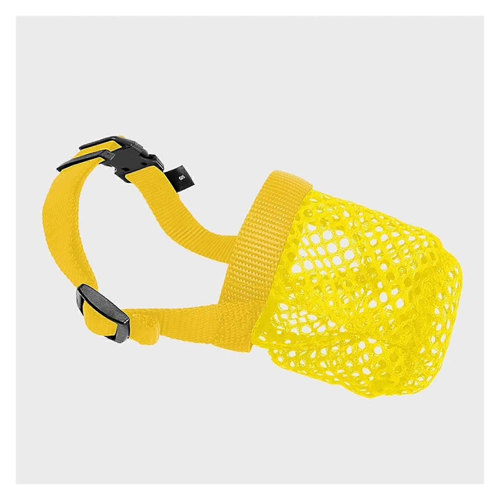 Leather Dog Muzzle for Biting and Chewing, Medium Size, Breathable Durable Mesh Fabric, Adjustable Nylon Strap, Yellow
