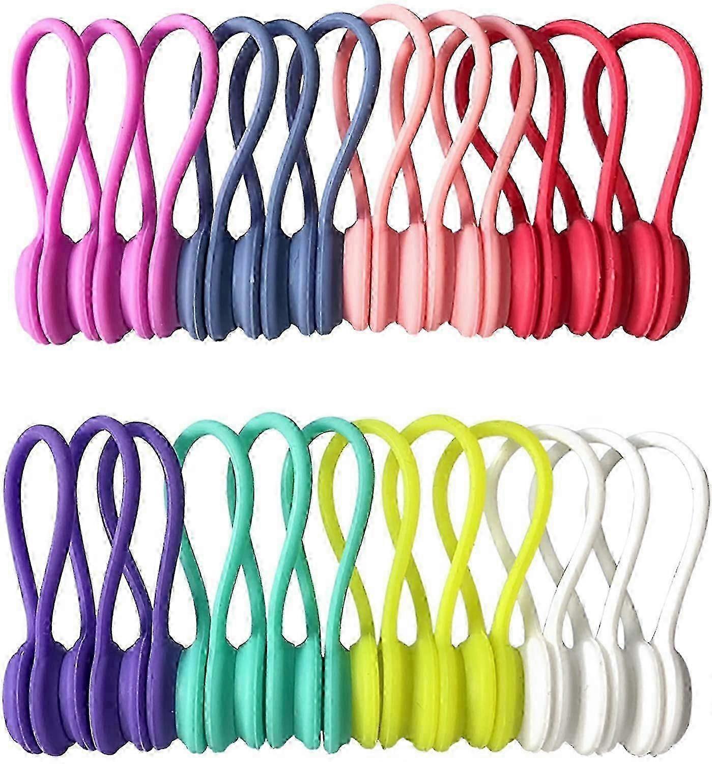 Reusable Twist Ties with Silicone Cord Winder Magnetic Cable Clips (24 Pack)