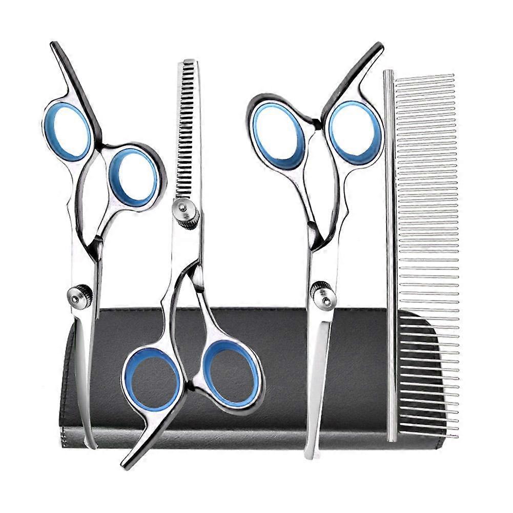 Professional Pet Grooming Scissors Set Stainless Steel Safe Round Tip with Comb Storage Case for Precise Haircuts
