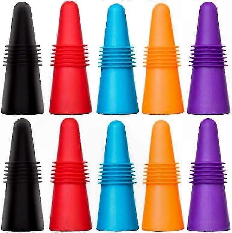 Silicone Bottle Stoppers, 10-Pack Reusable Wine Savers with Cork Design for Beverage Freshness, Multicolor Set