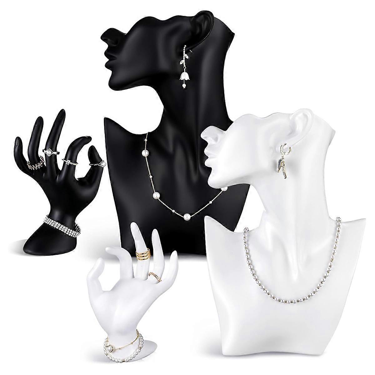 4 Pack Hars Sieraden Mannequin Display Set Ketting Oorbel Display Stand en Vrouwelijke Mannequin Hand