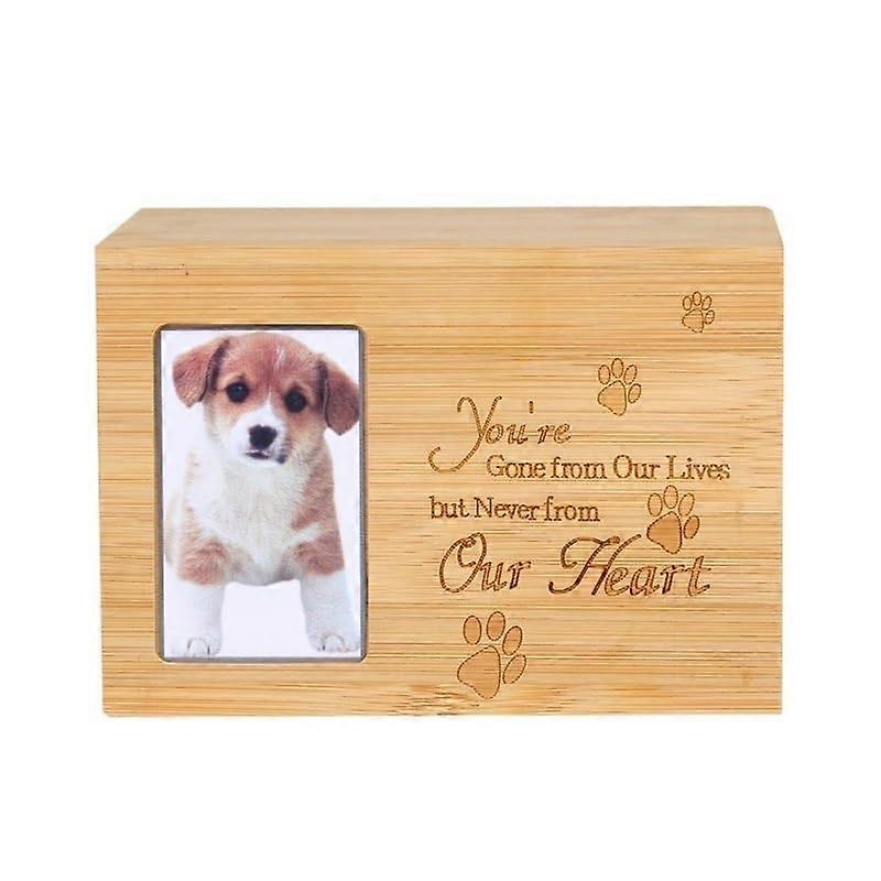 Dog Ashes Box, Elegant Wooden Pet Urns for Dogs Ashes with Picture Frame, 16x11x11cm Keepsake Cremation Urn in Wood Color