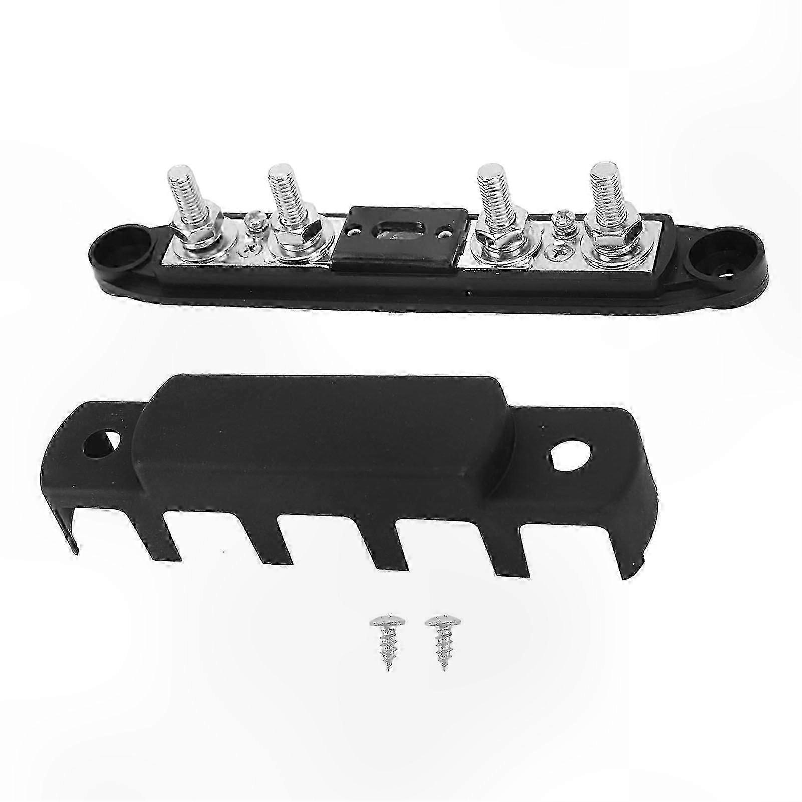 Power Distribution Block M8 4 Stud Bus Bar for Vehicles, RVs, Ships, and Marine Applications, 300A, 12V to 48V, Black Finish