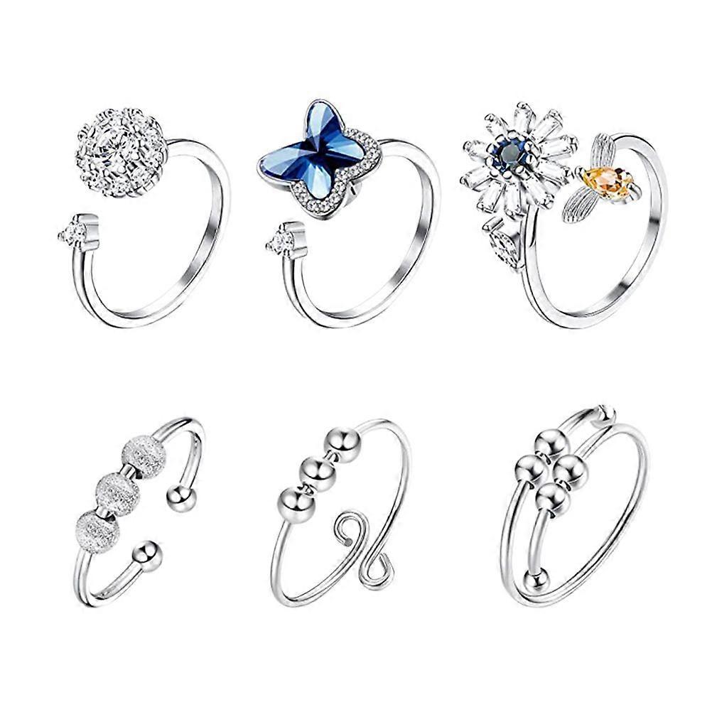 6 stk angstring roterbare fingerringer stressavlastning fidget ring dekor