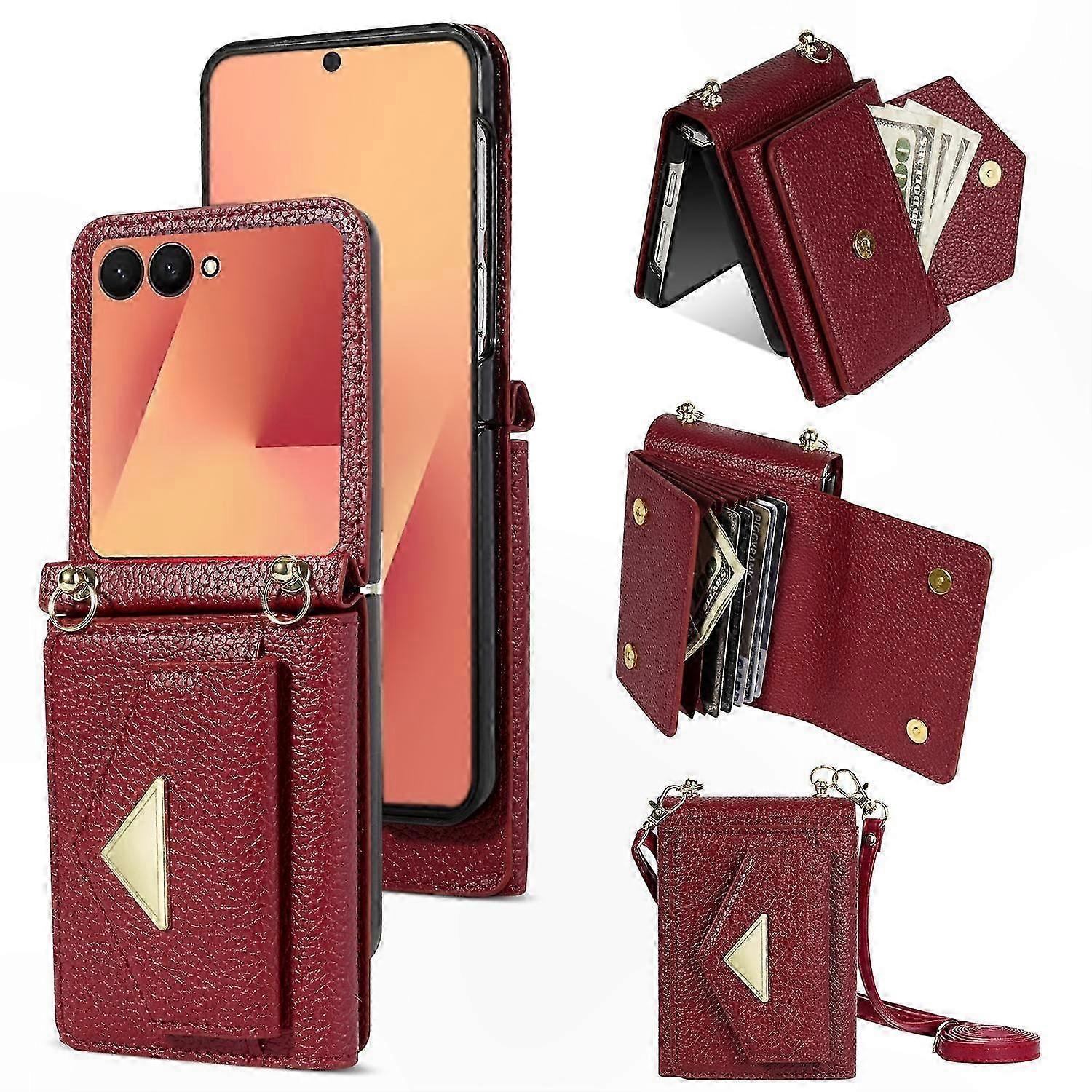 PU PC Phone Case with Card Slots and Long Strap for Foldable Smartphone