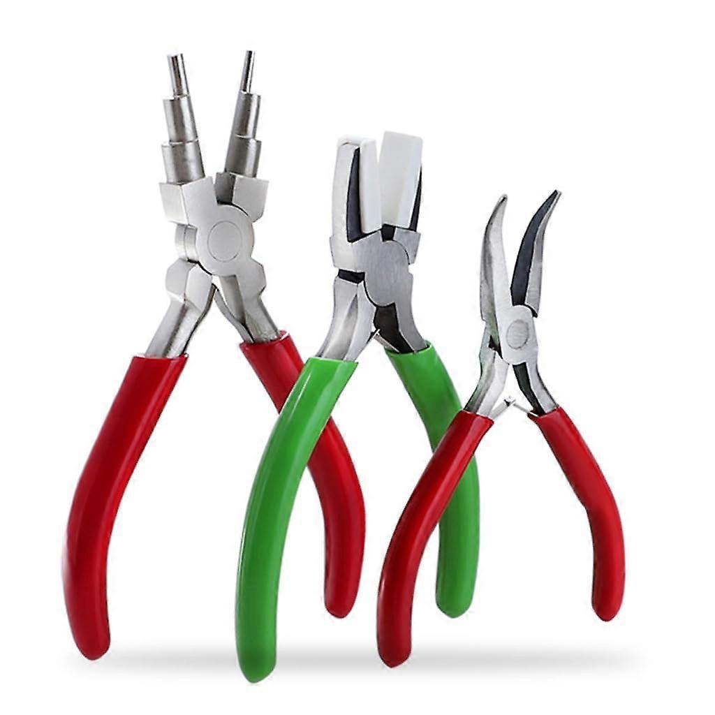 3-Piece Carbon Steel Jewellery Pliers Set with 6-in-1 Bail Making and Curved Needle-Nose Pliers for Crafting