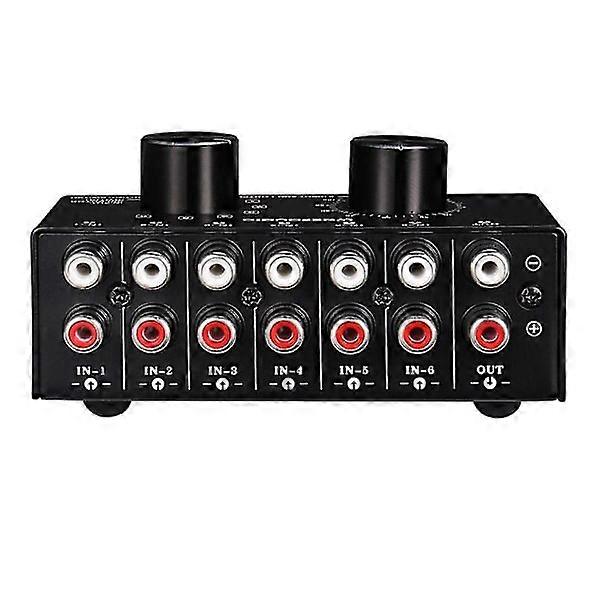 6 Inputs 1 Output Switcher Audio Source Selection Switcher RCA Audio Input Signal Selector Switch with Volume Adjustment and Manual