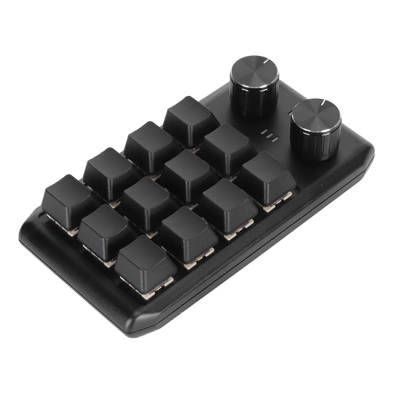 Mini Custom Keypad 12 Mechanical Keys 2 Knobs Programmable Red Switch Programming Macro Keypad for PC Gaming Multimedia Wireless BT(Inbuilt Battery In