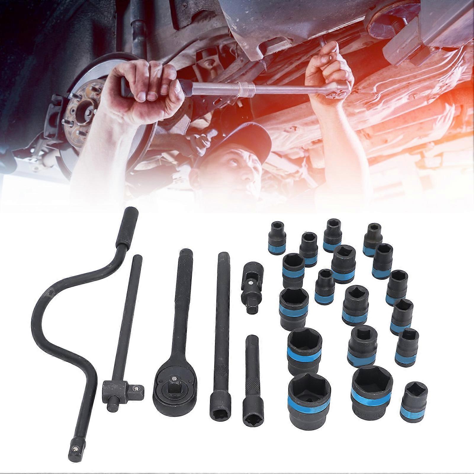 24Pcs 8-32mm Metric Impact Socket Set 1/2" Drive Ratchet Kit