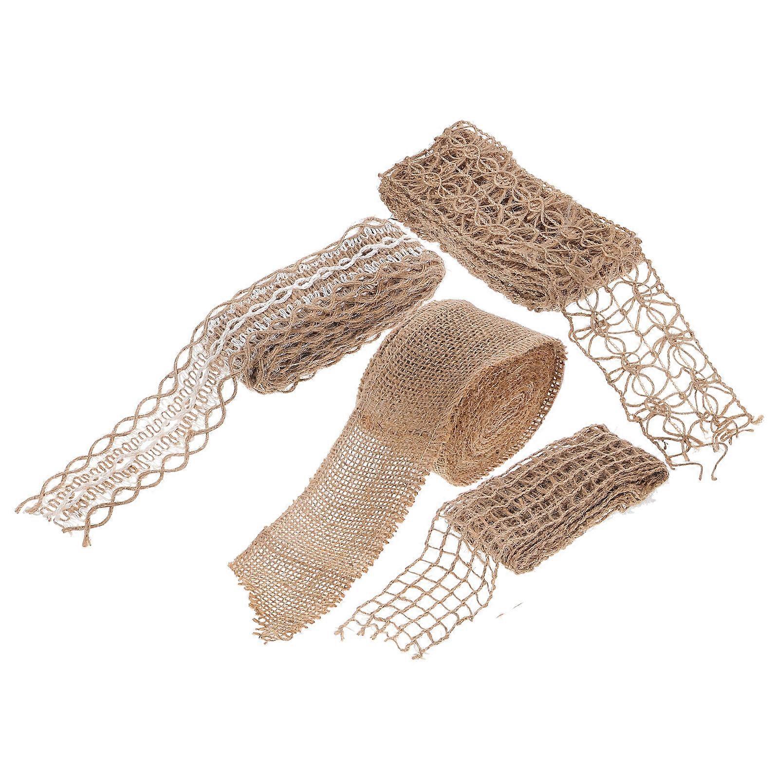 Vintage Burlap Ribbon for Decor 4 Rolls Multi-Function Crafting Fabric Ribbon
